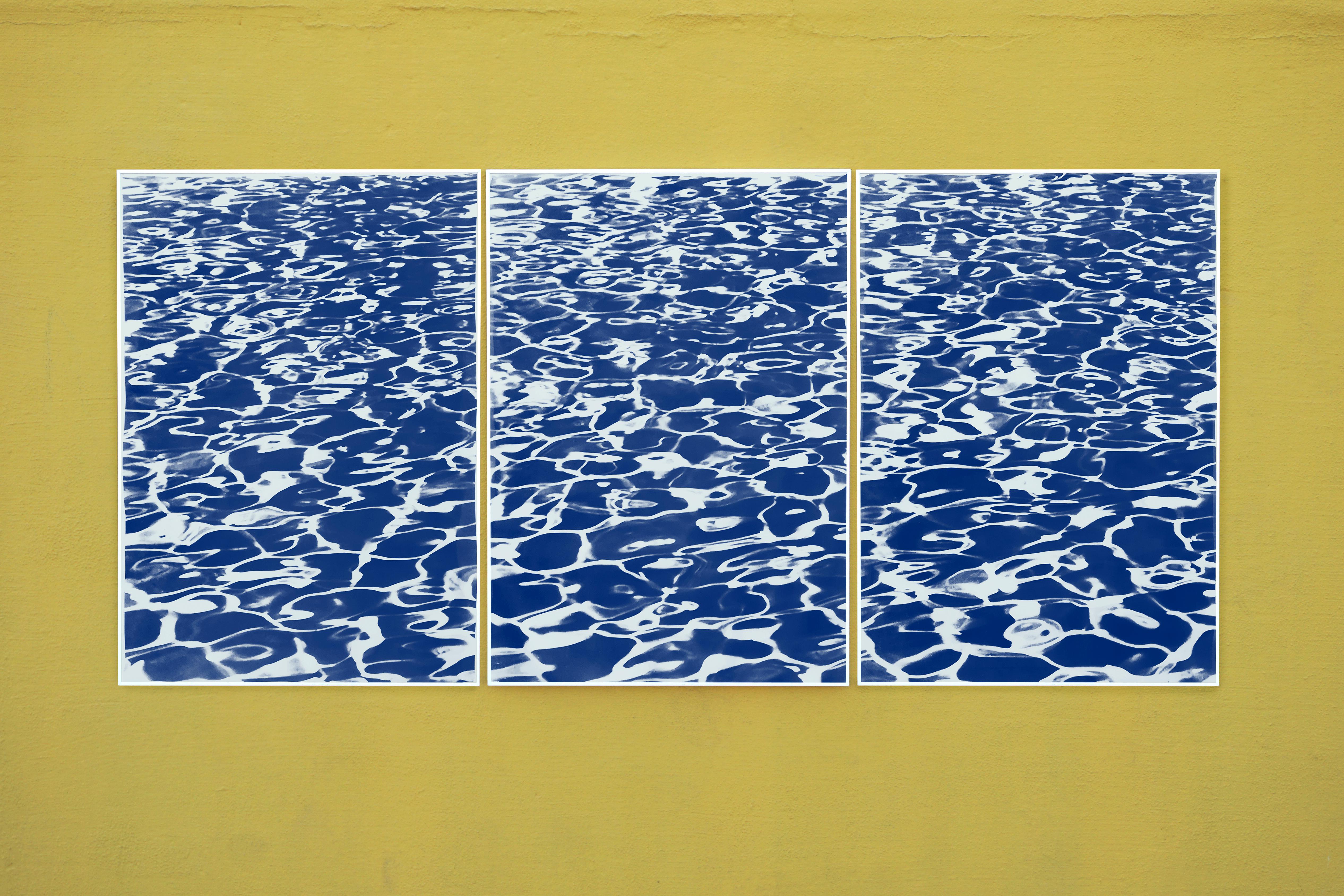 Pool Patterns, Nautical Abstract Seascape Triptych, Blue Cyanotype Print For Sale 4