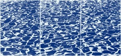Pool Patterns, Nautical Abstract Seascape Triptych, Blue Cyanotype Print