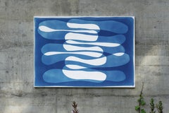Push and Pull, Horizontal Blue and White, Handmade Cyanotype, Minimalist Art