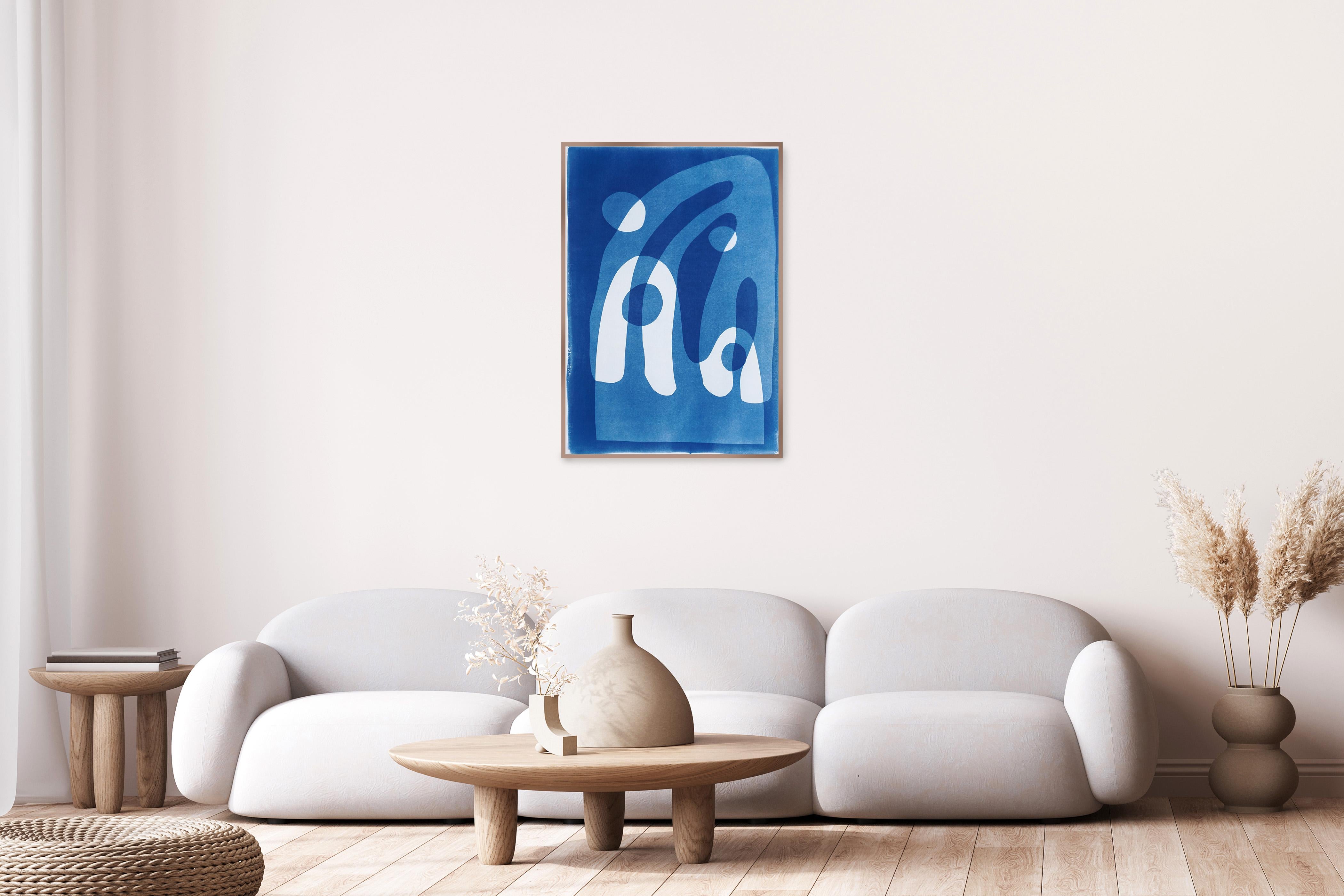 This is an exclusive handprinted unique cyanotype that takes its inspiration from the mid-century modern shapes.
It's made by layering paper cutouts and different exposures using uv-light. 

Details:
+ Title: Rain Over Mountain
+ Year: 2024
+