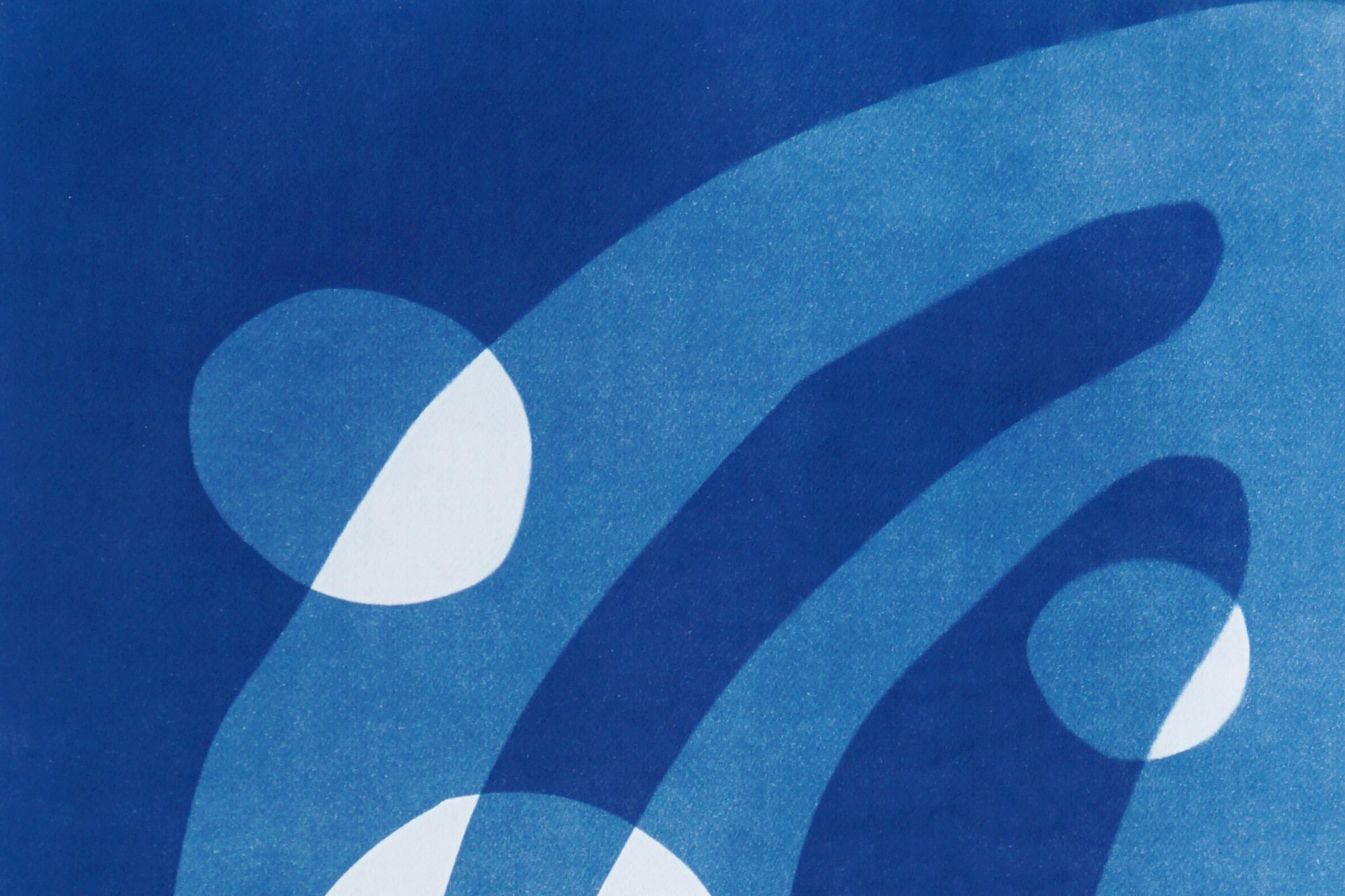 Rain Over Mountain, Modern Art in Blue Tones, Landscape, Cyanotype Monotype 2024 For Sale 3