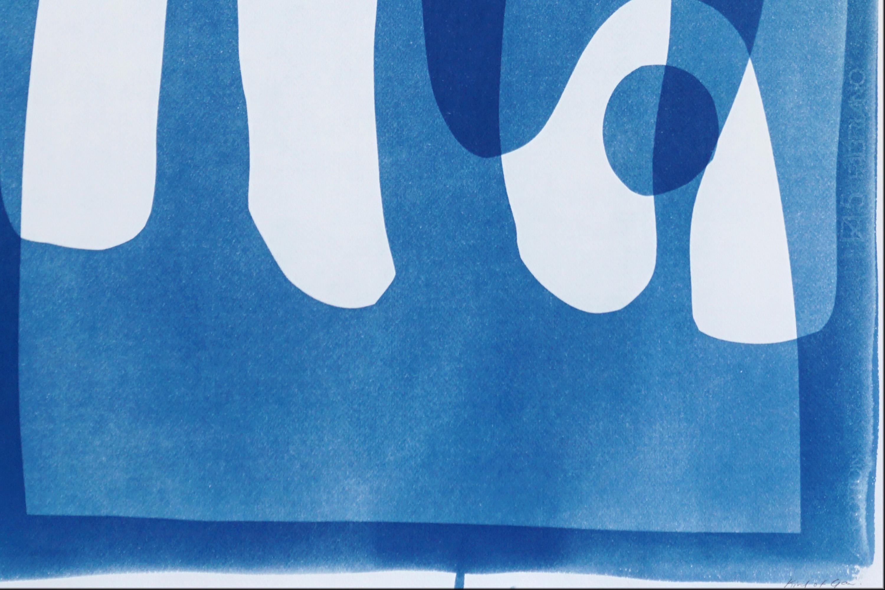 Rain Over Mountain, Modern Art in Blue Tones, Landscape, Cyanotype Monotype 2024 For Sale 5