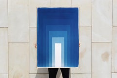 Rectangular Portal, Unique Cyanotype Abstract Geometric, Blue Minimalism, Paper