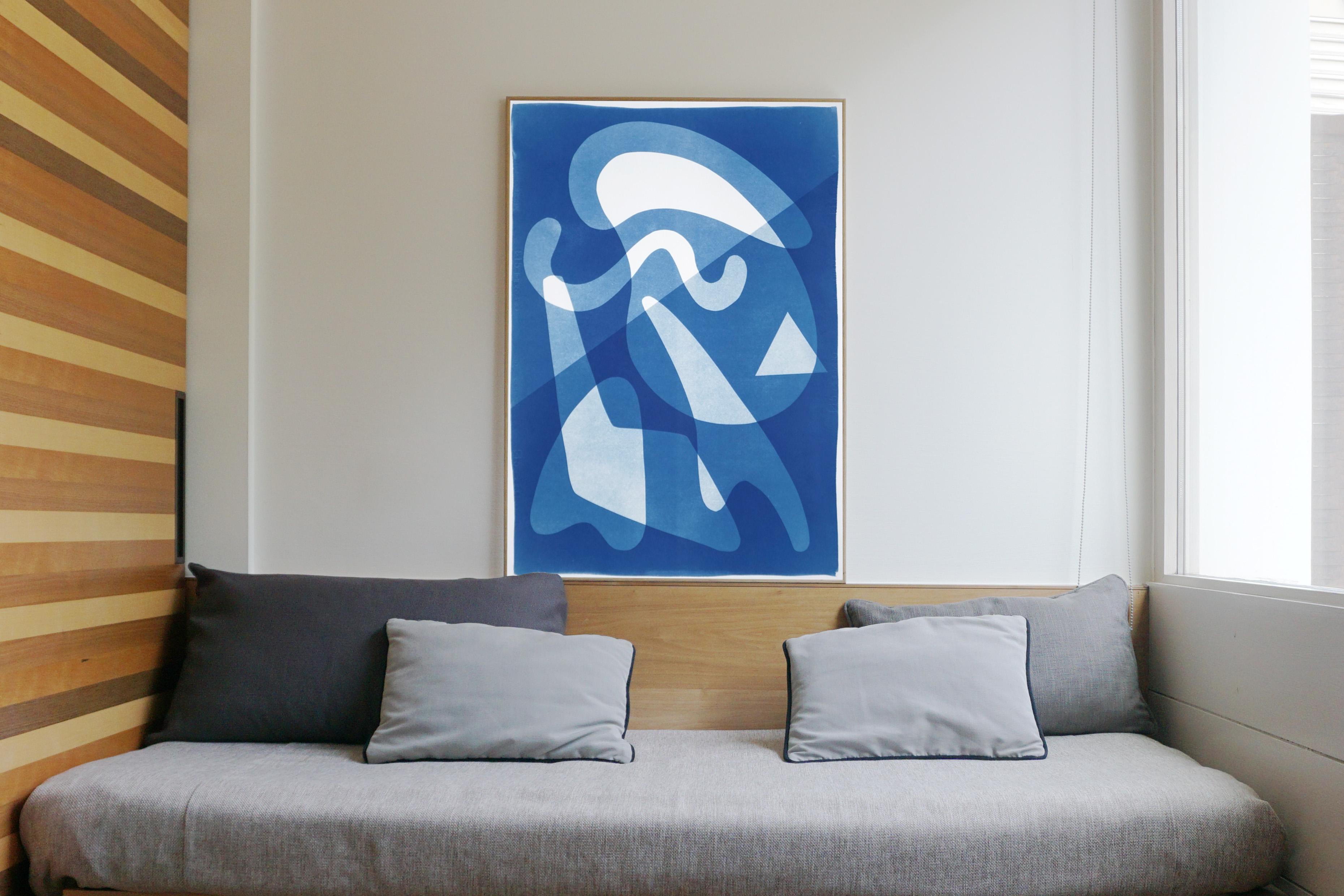 Retro Futuristic Shapes in Blue, Cyanotype Monotype, Smooth Jetson, Seventies - Photograph by Kind of Cyan