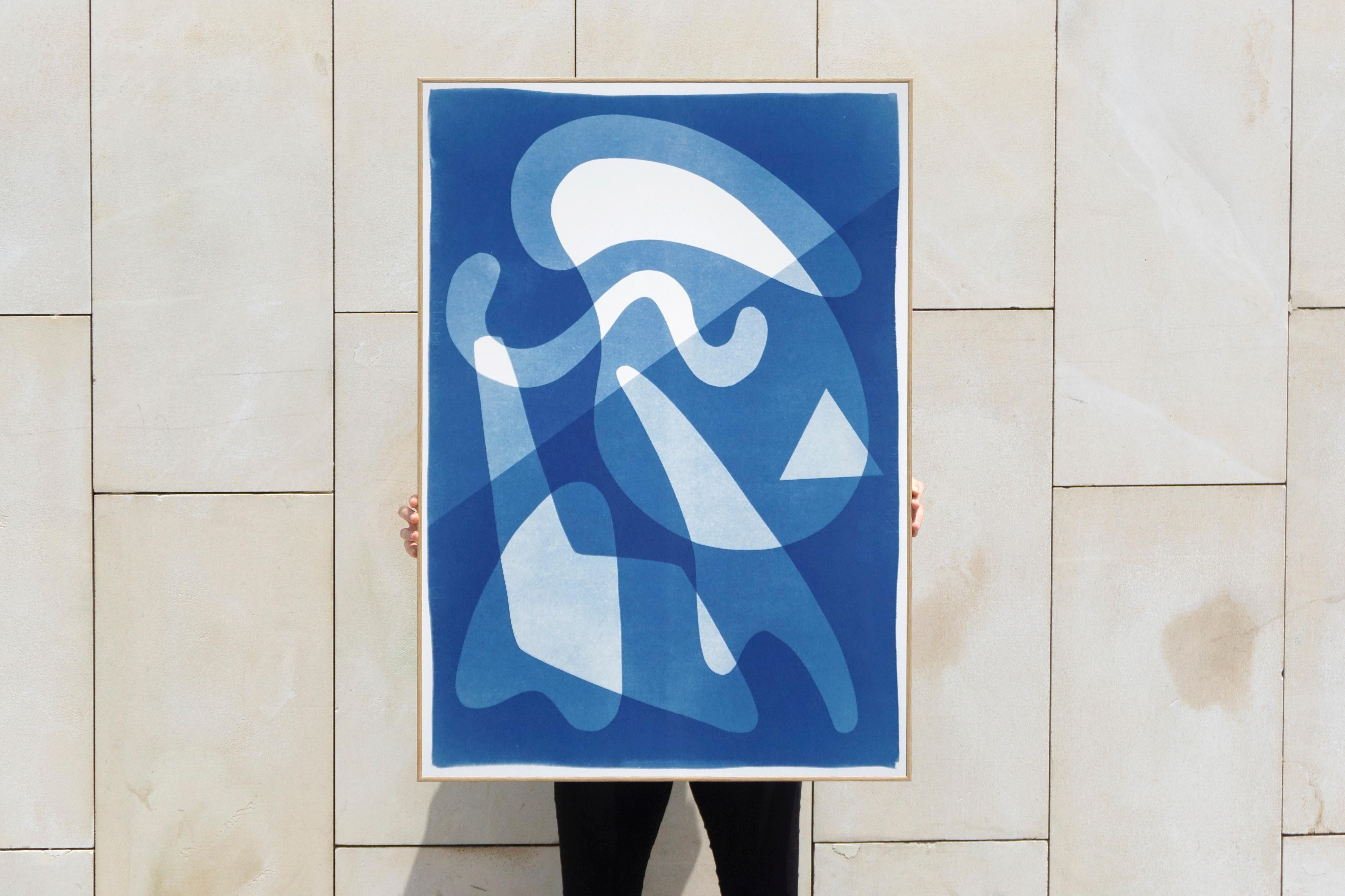 This is an exclusive handprinted unique cyanotype that takes its inspiration from the mid-century modern shapes.
It's made by layering paper cutouts and different exposures using uv-light. 

Details:
+ Title: Retro Futuristic Shapes I
+ Year: 2021
+