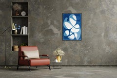 Móvil giratorio, orgánico de mediados de siglo, tonos azules, monotipo cianotipia sobre papel