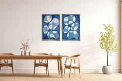 Sacchi di pietre, dittico geometrico astratto dai toni blu, cianotipo unico, carta