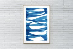 School of Fish, Blue and White, Handmade Cyanotype, Organic Minimalist on Paper