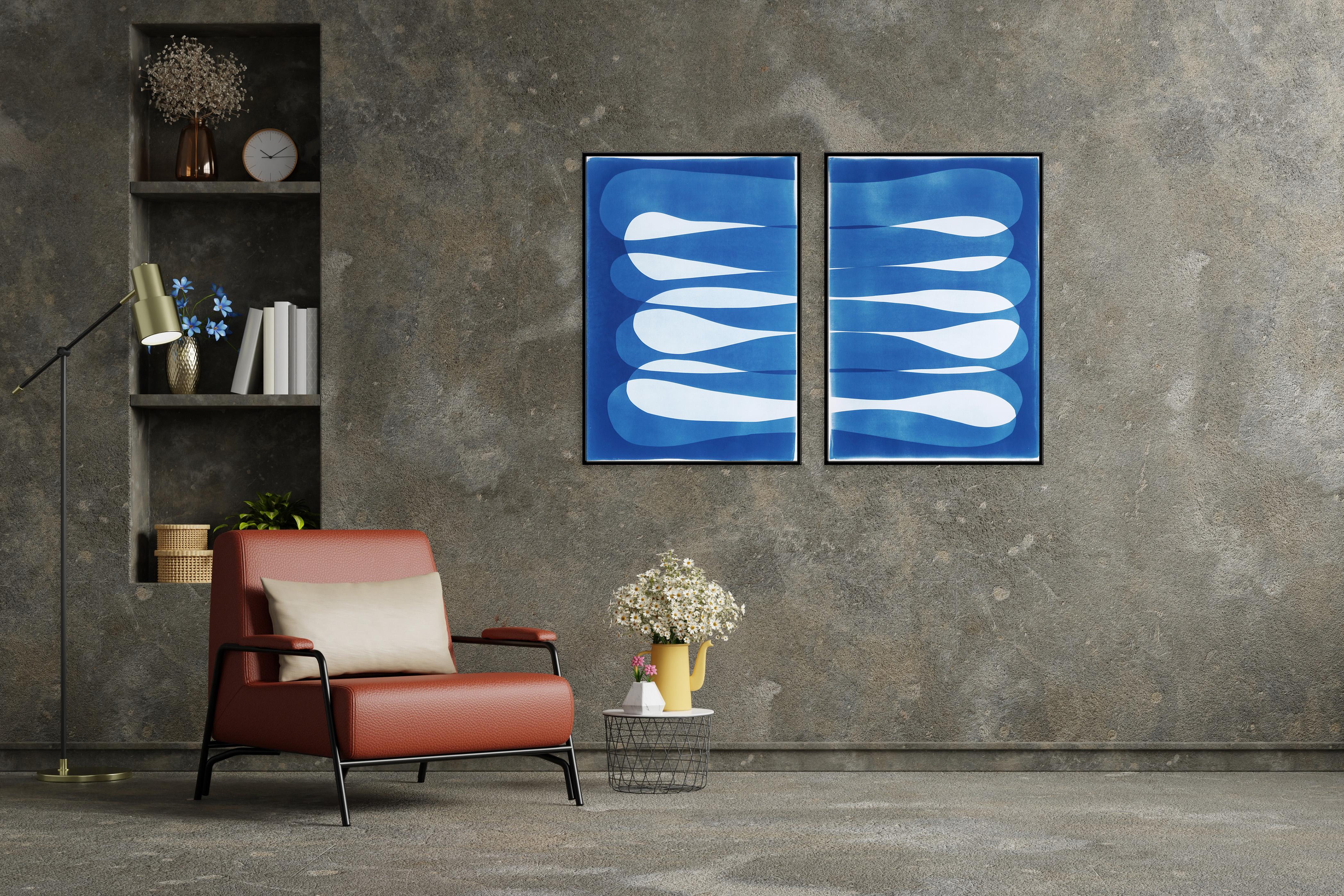 Siete Mares, Díptico Abstracción Orgánica, Cianotipo Monotipo Único Azul Añil en venta 2