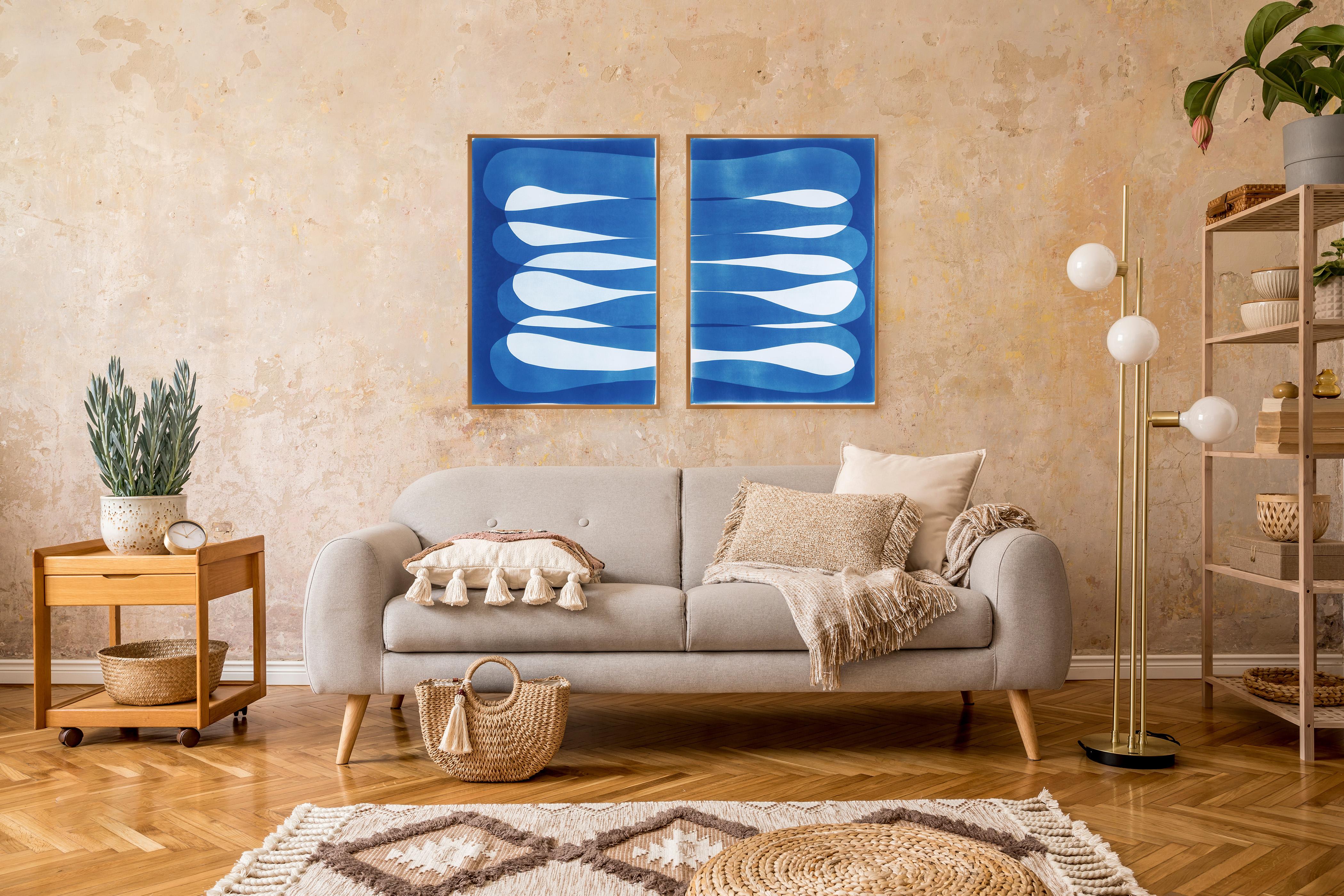 Siete Mares, Díptico Abstracción Orgánica, Cianotipo Monotipo Único Azul Añil en venta 3