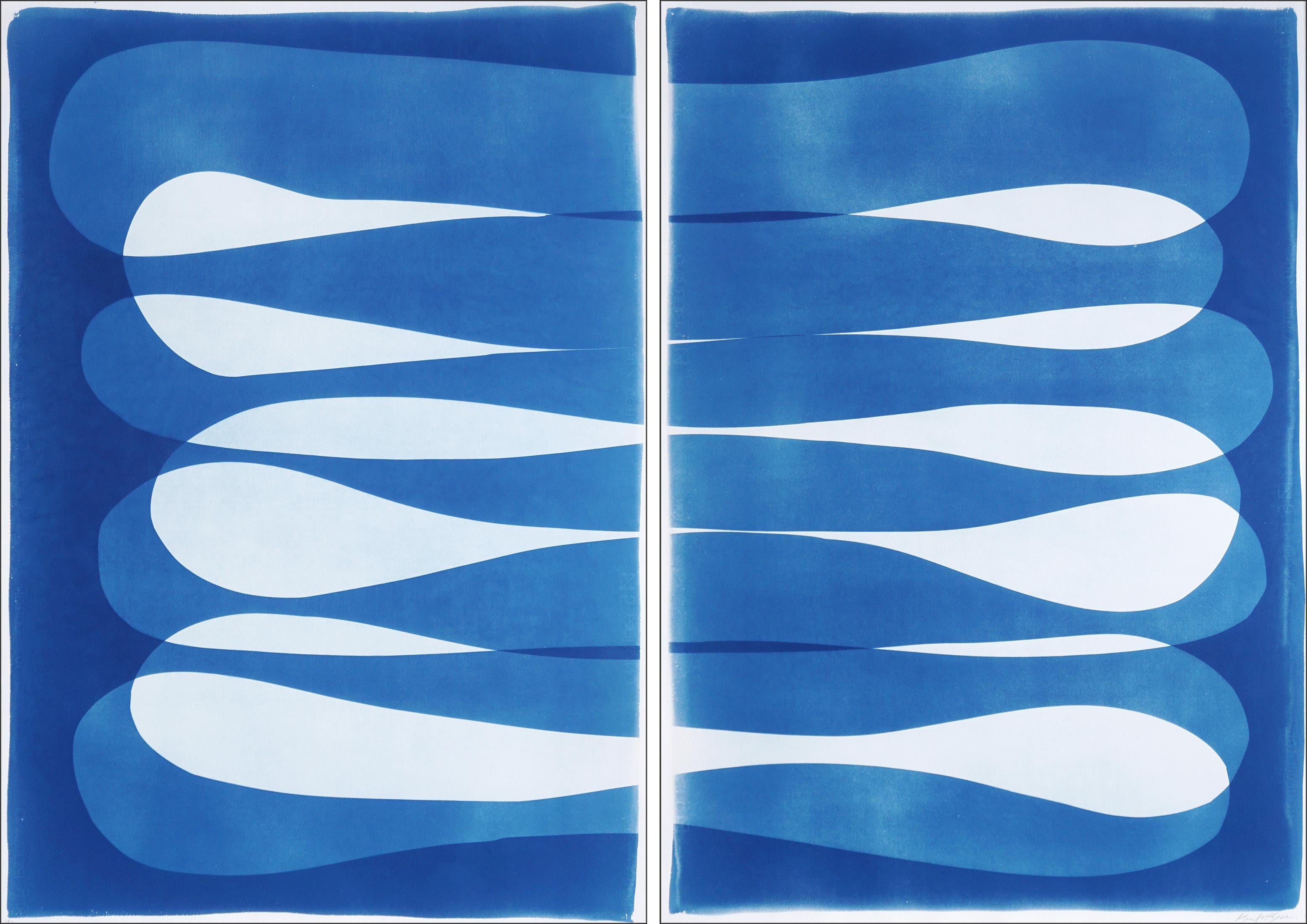Abstract Photograph de Kind of Cyan - Siete Mares, Díptico Abstracción Orgánica, Cianotipo Monotipo Único Azul Añil