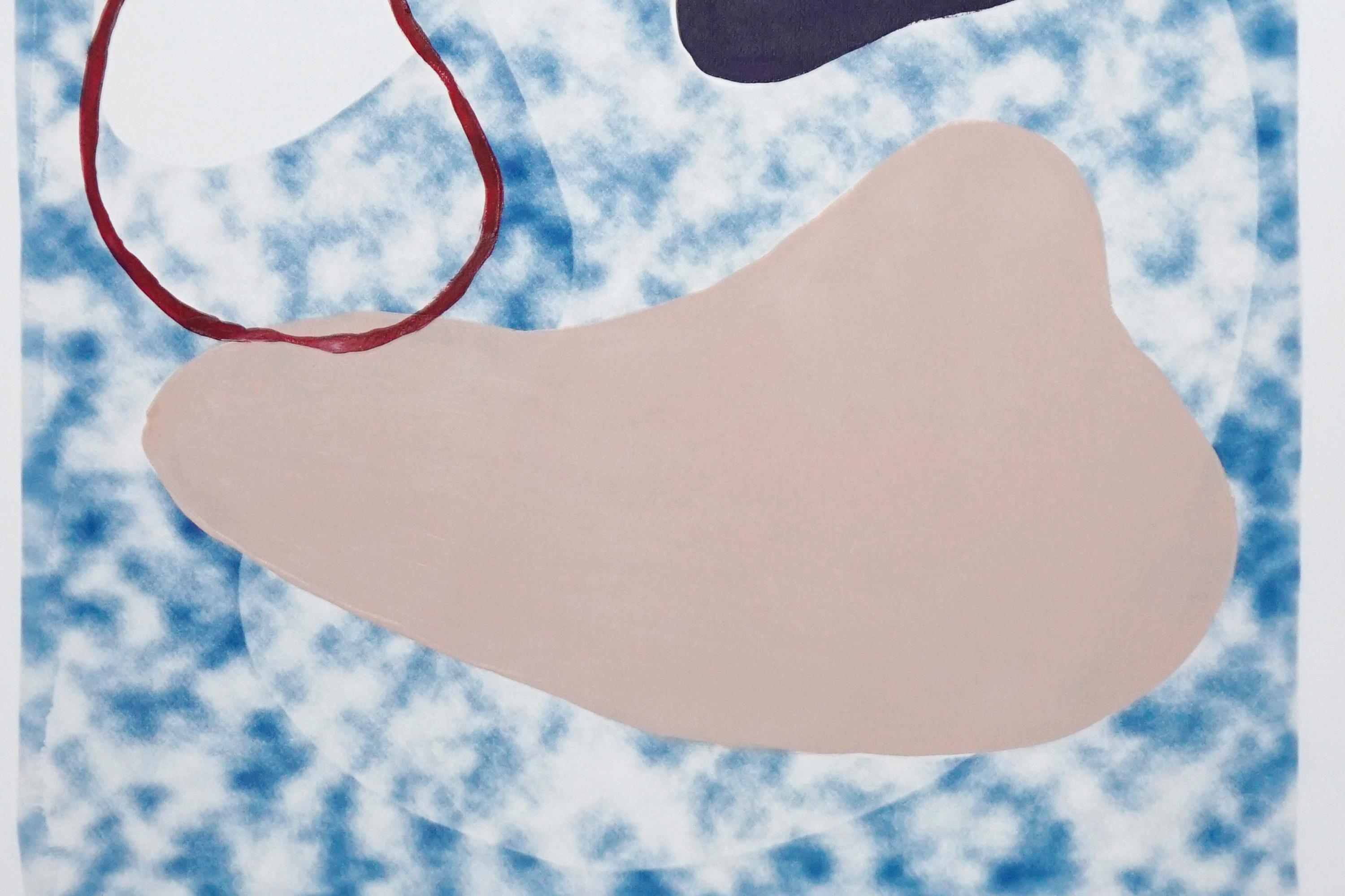 Skin Colors on Smokey Blue, Mixed Media Acrylic Painting on Cyanotype, Modern  1