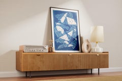 Smoke and Mirrors, Artisan Print, Unique Monotype, Memphis Style in Blue & White