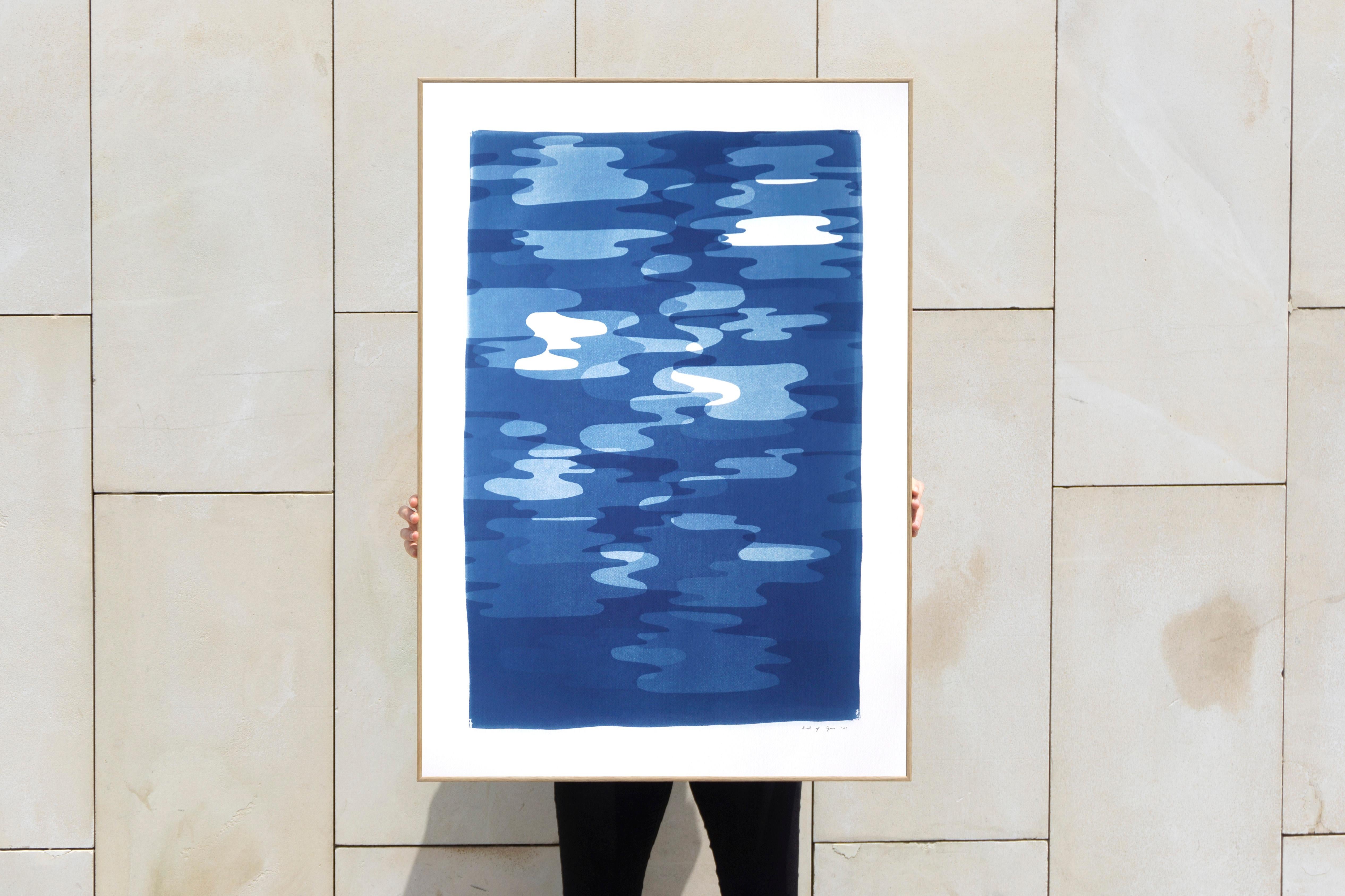 Smoke and Mirrors, Kunsthandwerkliche Drucke, einzigartige Monotypie, Memphis-Stil in Blau und Weiß im Angebot 1