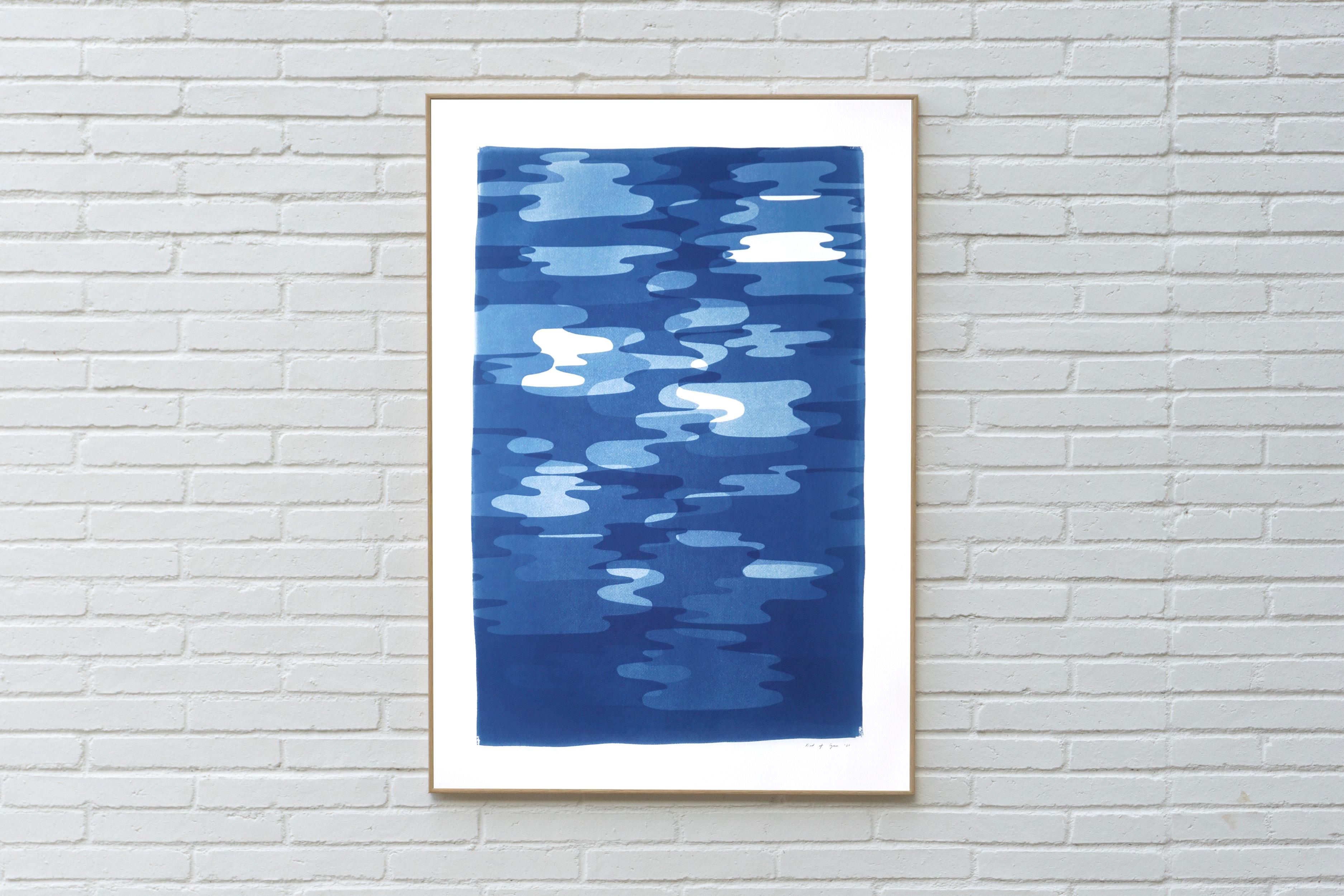 Smoke and Mirrors, Kunsthandwerkliche Drucke, einzigartige Monotypie, Memphis-Stil in Blau und Weiß im Angebot 3