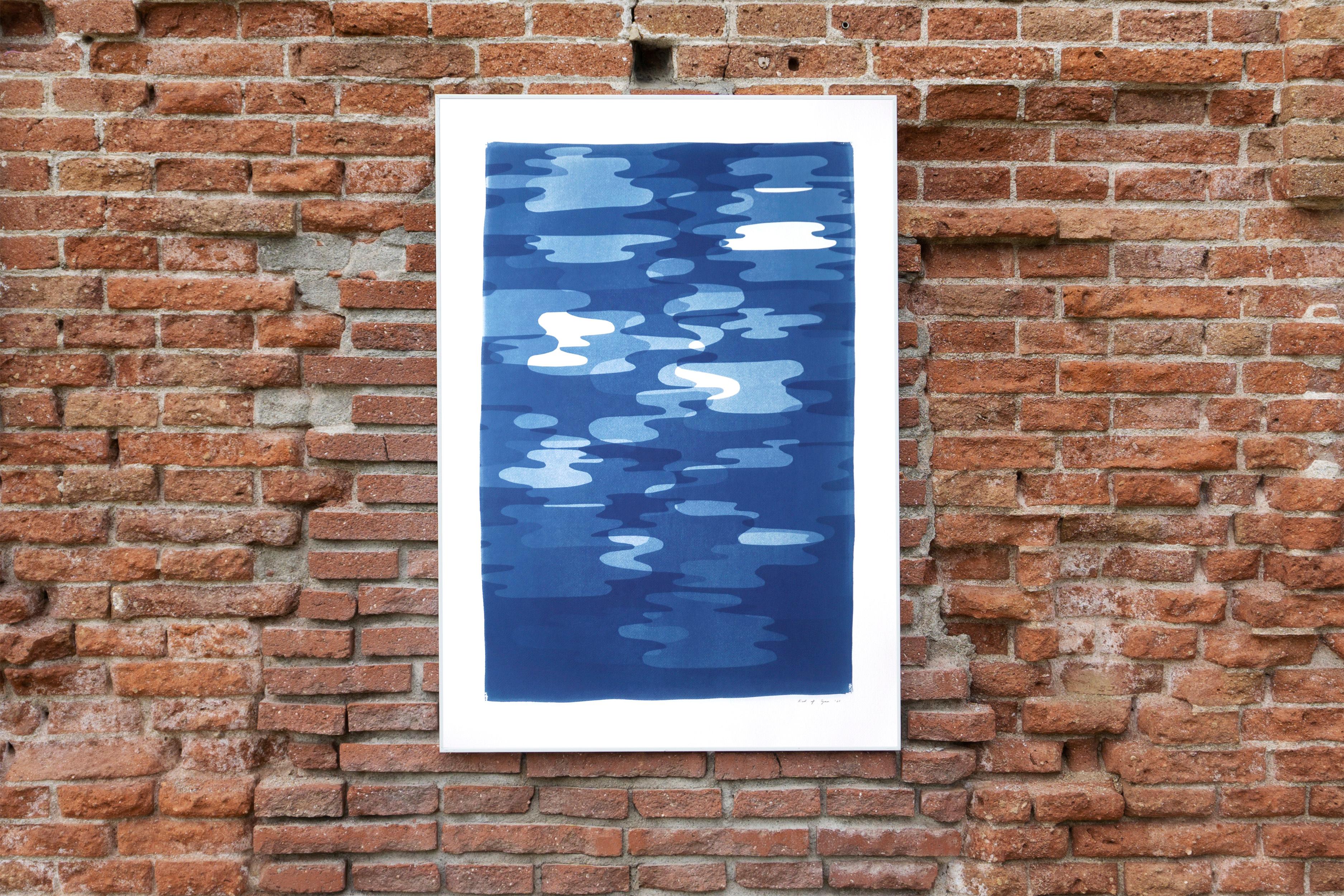 Smoke and Mirrors, Kunsthandwerkliche Drucke, einzigartige Monotypie, Memphis-Stil in Blau und Weiß im Angebot 4