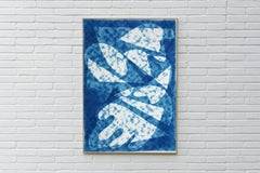 Smoky Jazz Bar, Blue Tones Abstract Shapes, Unique Monotype Cyanotype on Paper