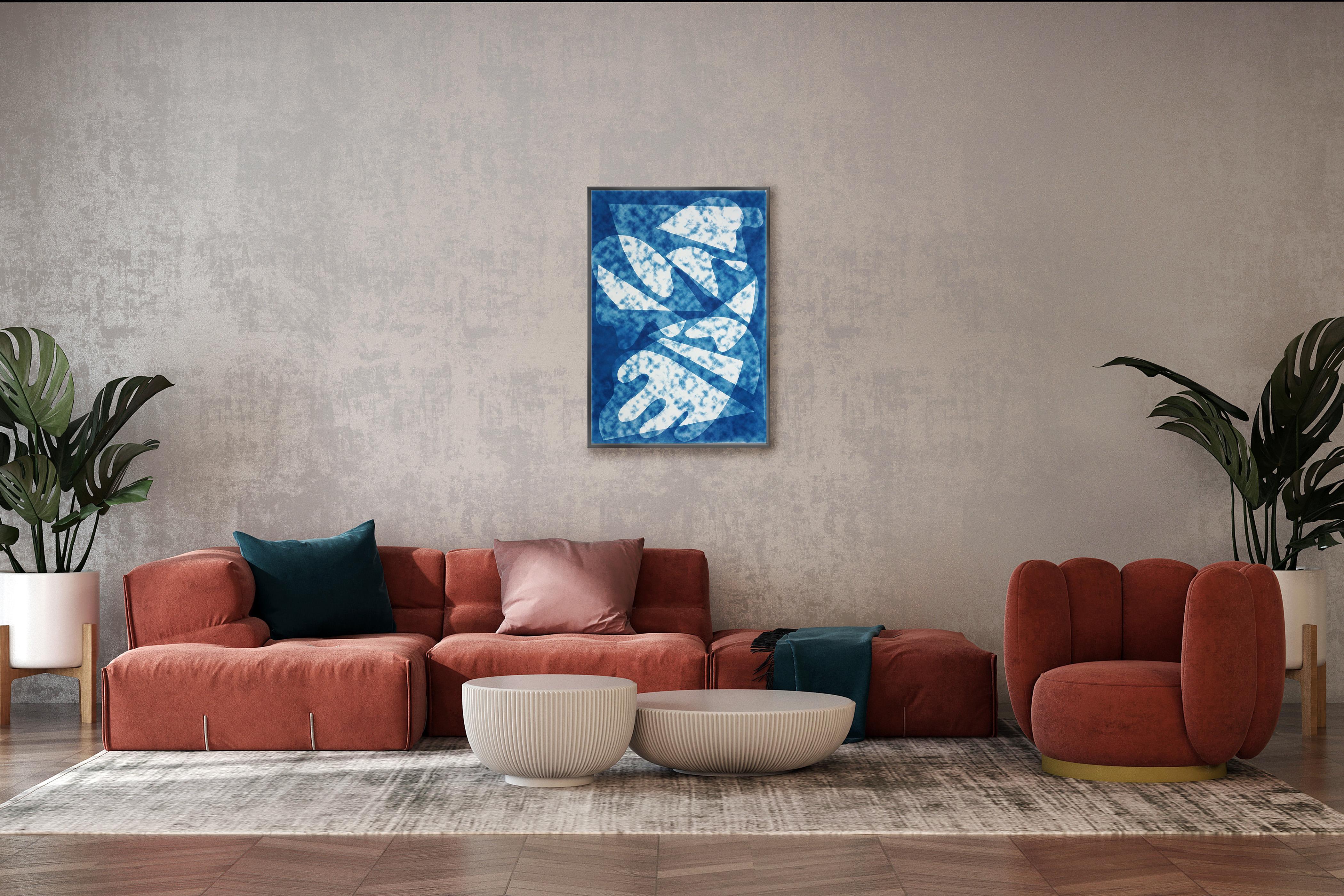 Smoky Jazz Bar, blaue Töne abstrakte Formen, einzigartige Monotypie Cyanotypie auf Papier im Angebot 2