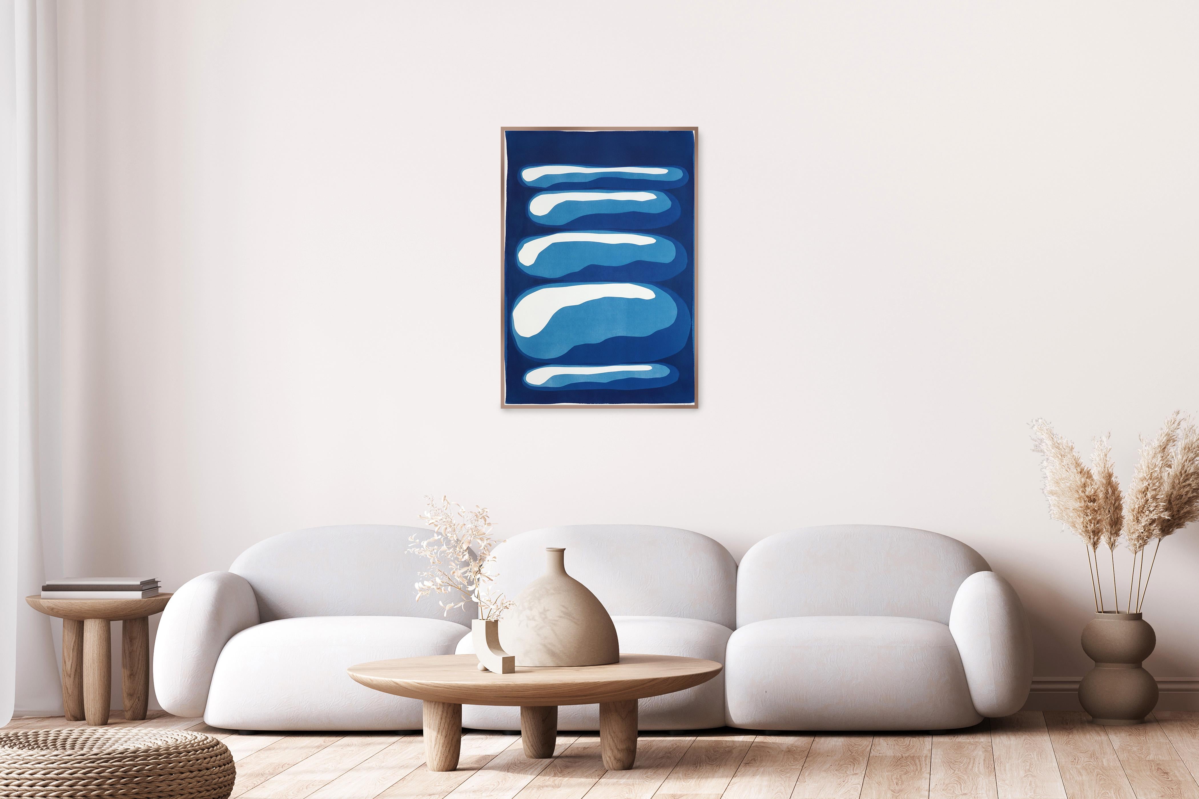 Stacking Stones, einzigartige Monotypie Cyanotypie in Indigoblau, Minimalist Organic – Print von Kind of Cyan