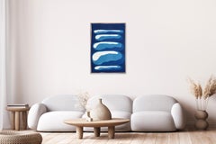 Apilando Piedras, Cianotipo Monotipo Único en Azul Añil, Minimalista Orgánico