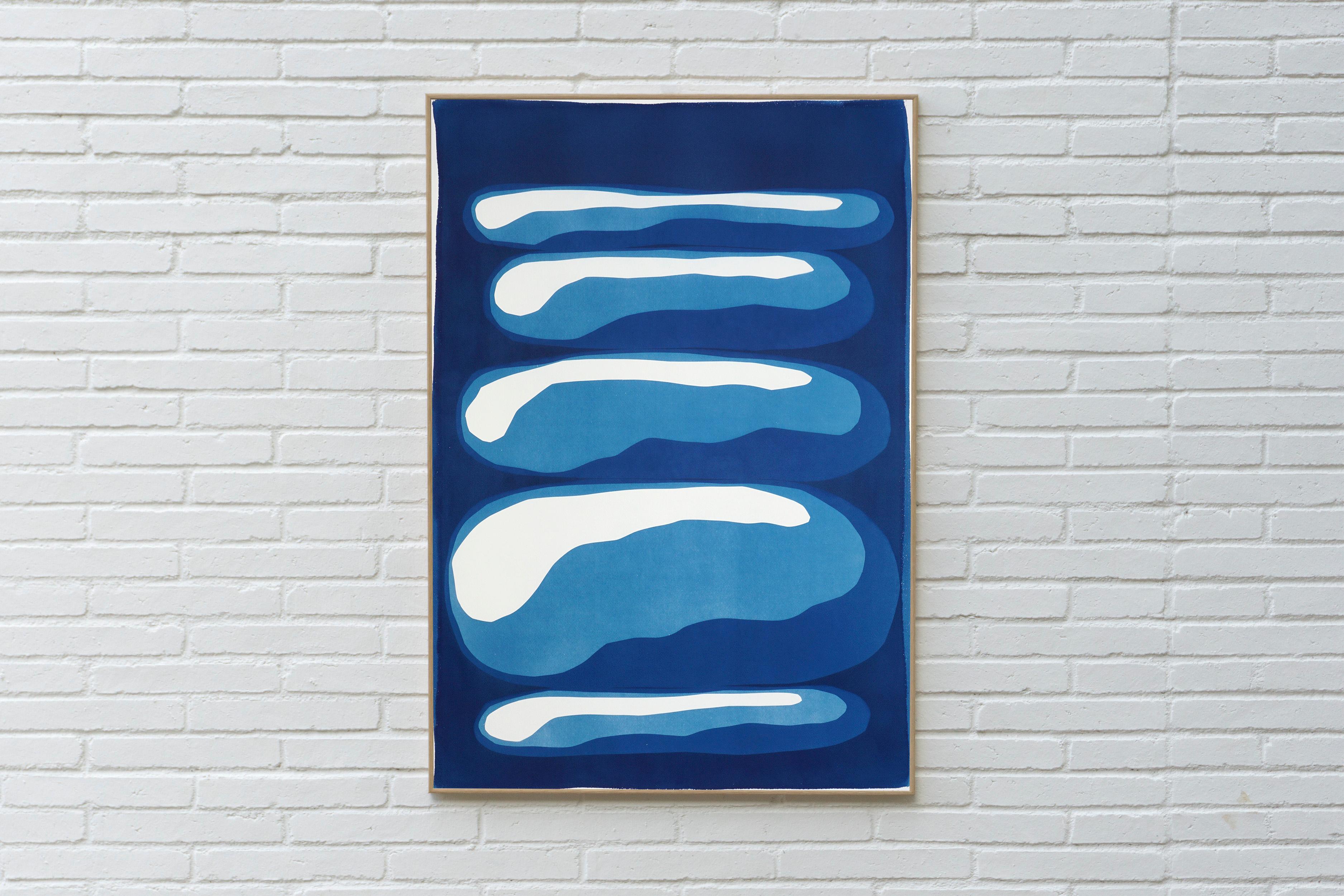 Stacking Stones, einzigartige Monotypie Cyanotypie in Indigoblau, Minimalist Organic (Moderne), Print, von Kind of Cyan