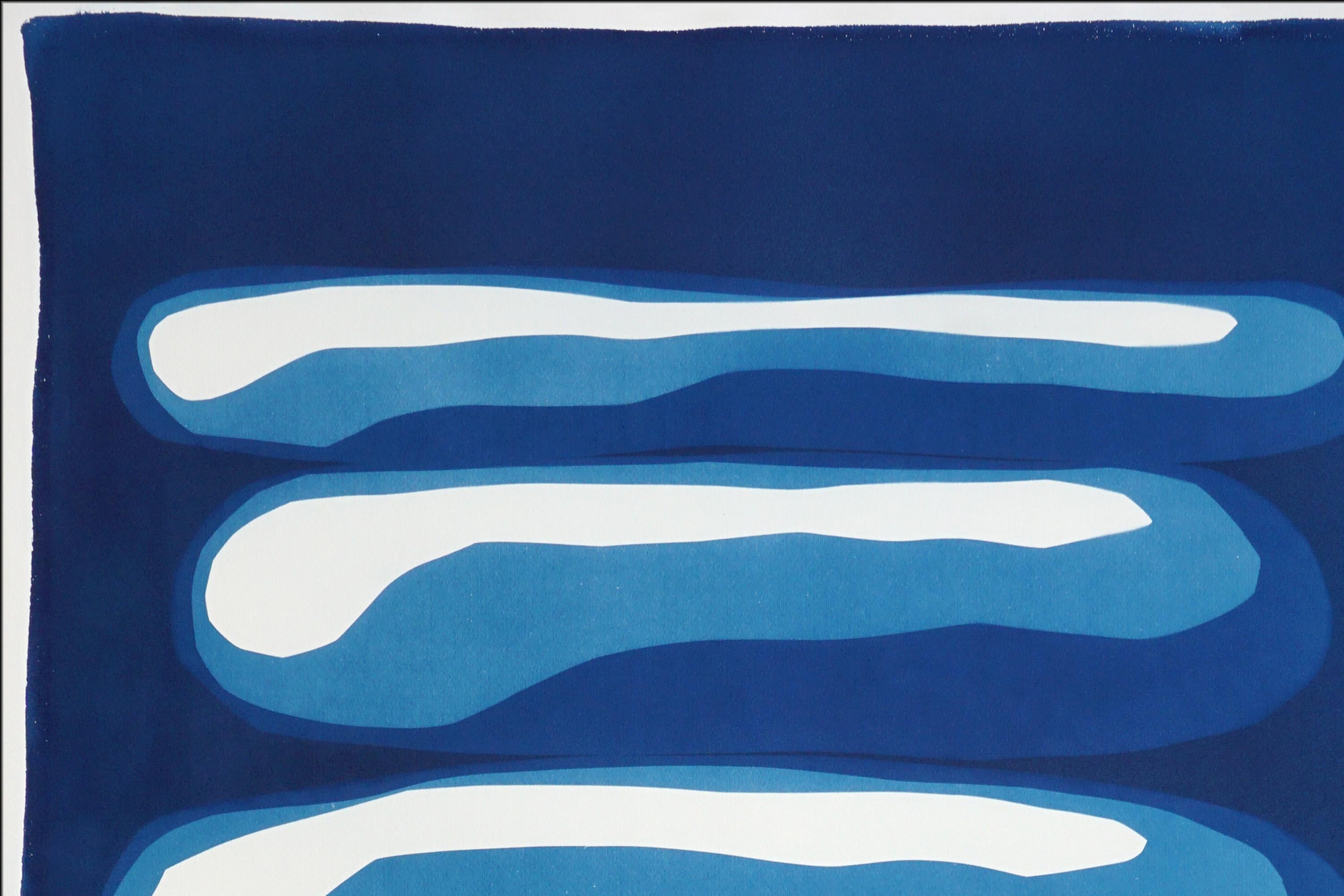 Stacking Stones, einzigartige Monotypie Cyanotypie in Indigoblau, Minimalist Organic (Blau), Abstract Print, von Kind of Cyan