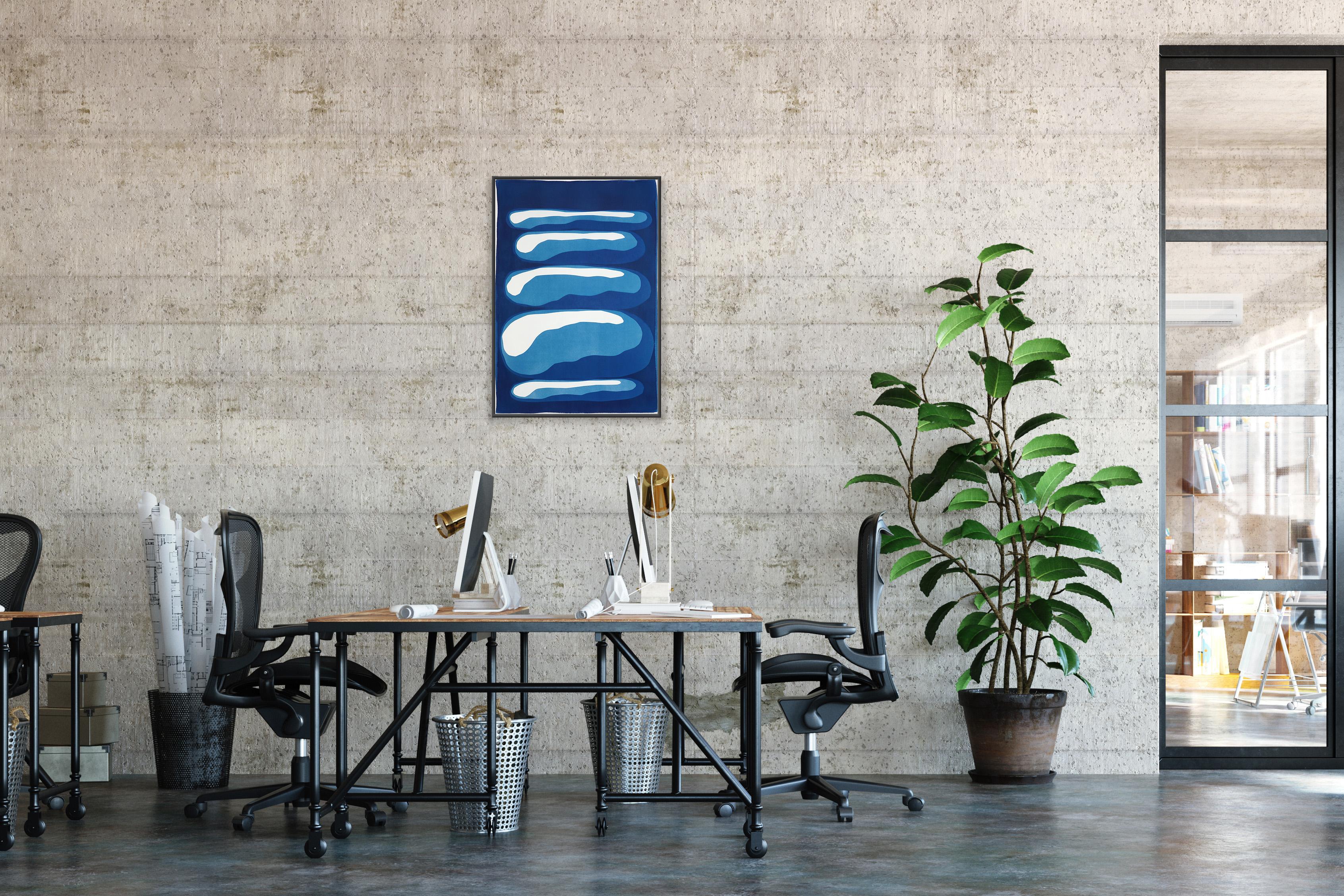 Stacking Stones, einzigartige Monotypie Cyanotypie in Indigoblau, Minimalist Organic im Angebot 2