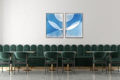 Stargazing, Astronomy Diptych, Geometric Minimalist Cyanotype Monotype in Blue