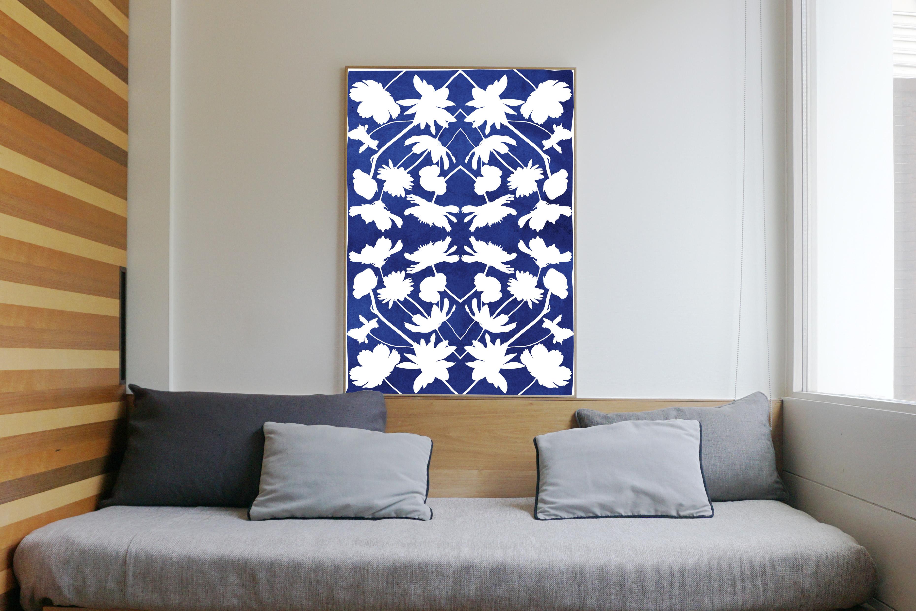 Still Life Kaleidoscope Flowers, Blue and White Cyanotype Print on Paper, Modern - Art Deco Photograph by Kind of Cyan