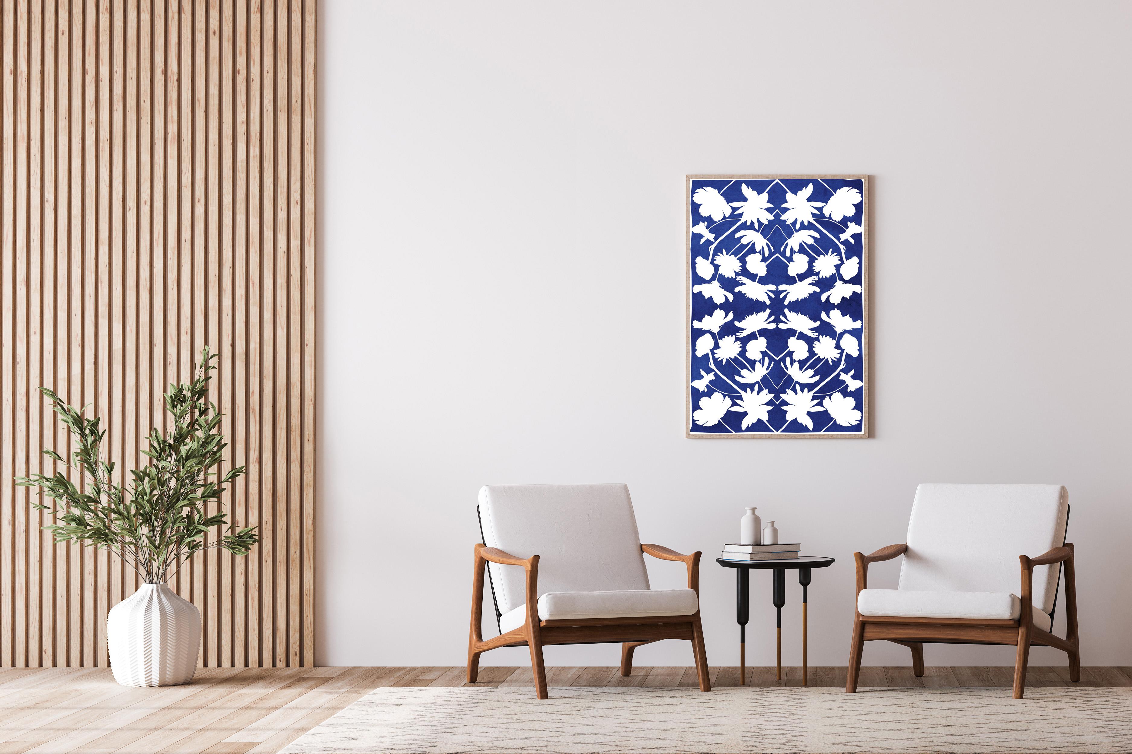 This is an exclusive handprinted limited edition cyanotype.

Details:
+ Title: Flower Kaleidoscope N 2
+ Year: 2022
+ Edition Size: 100
+ Stamped and Certificate of Authenticity provided
+ Measurements : 70x100 cm (28x 40 in.), a standard frame