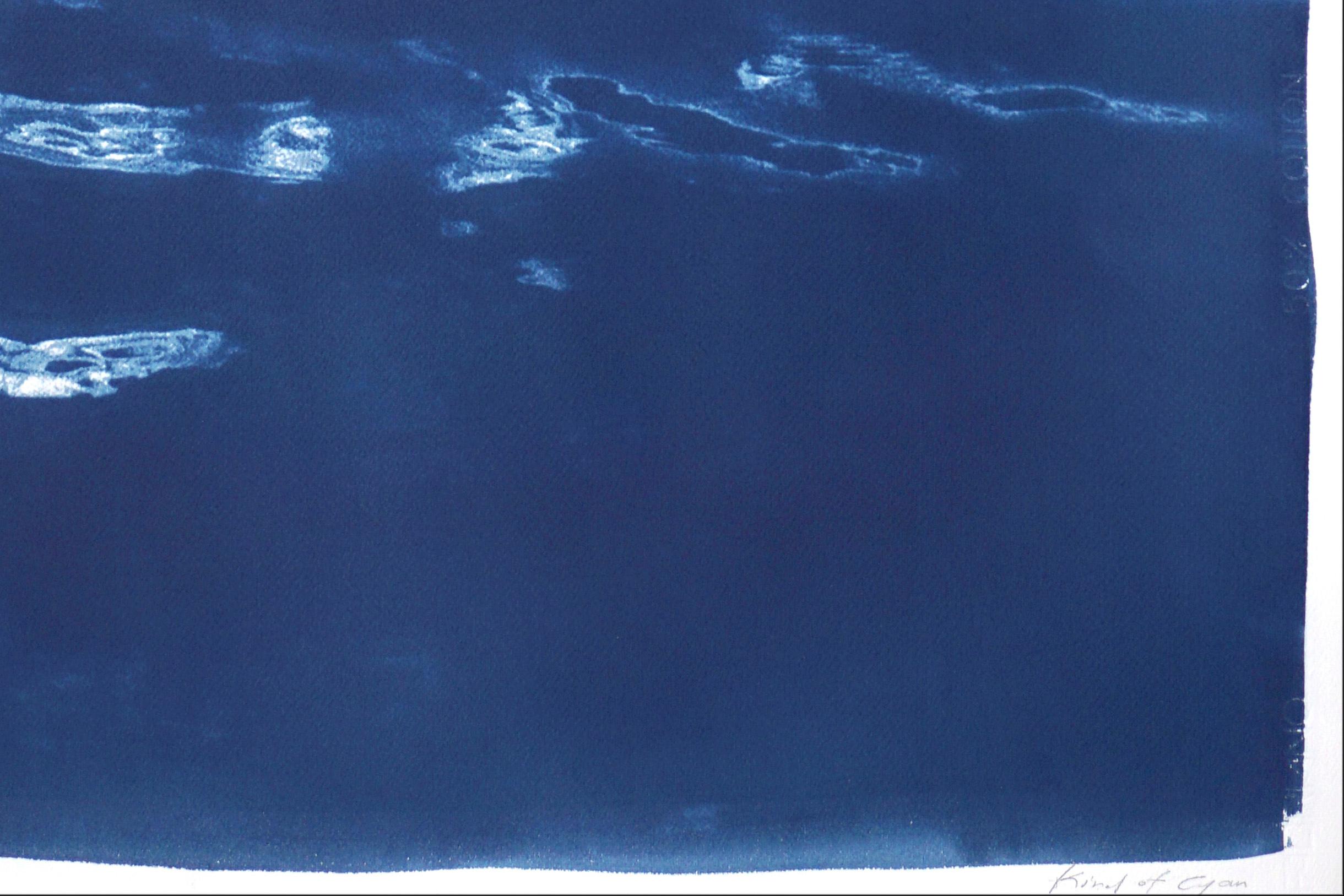 Summer Waters in Cannes, Abstract Nautical Cyanotype in Blue, Seascape Triptych 6