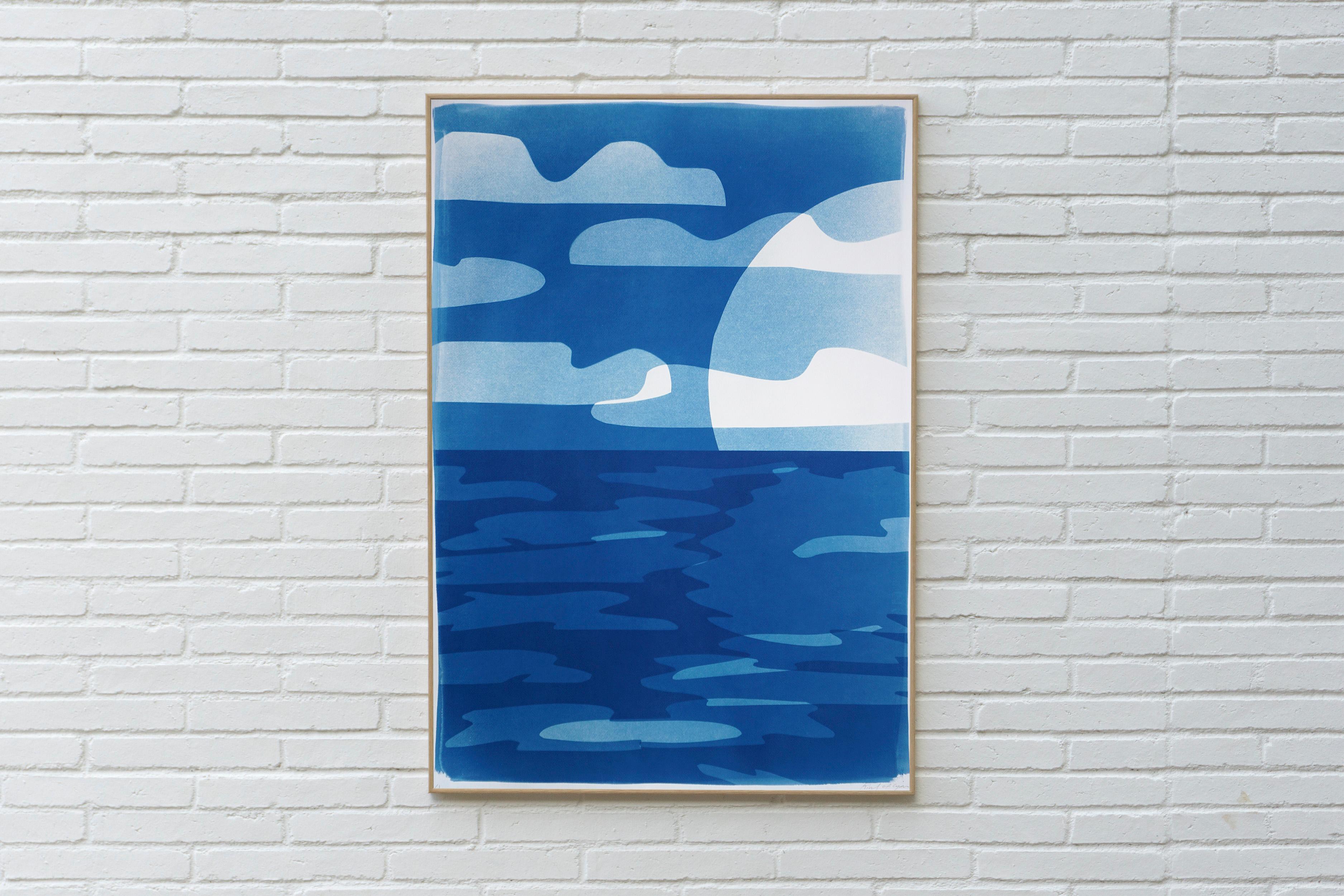 Sunset with Reflection, Blue Tones Unique Monotype Cyanotype, Desert Modernism - Photograph by Kind of Cyan