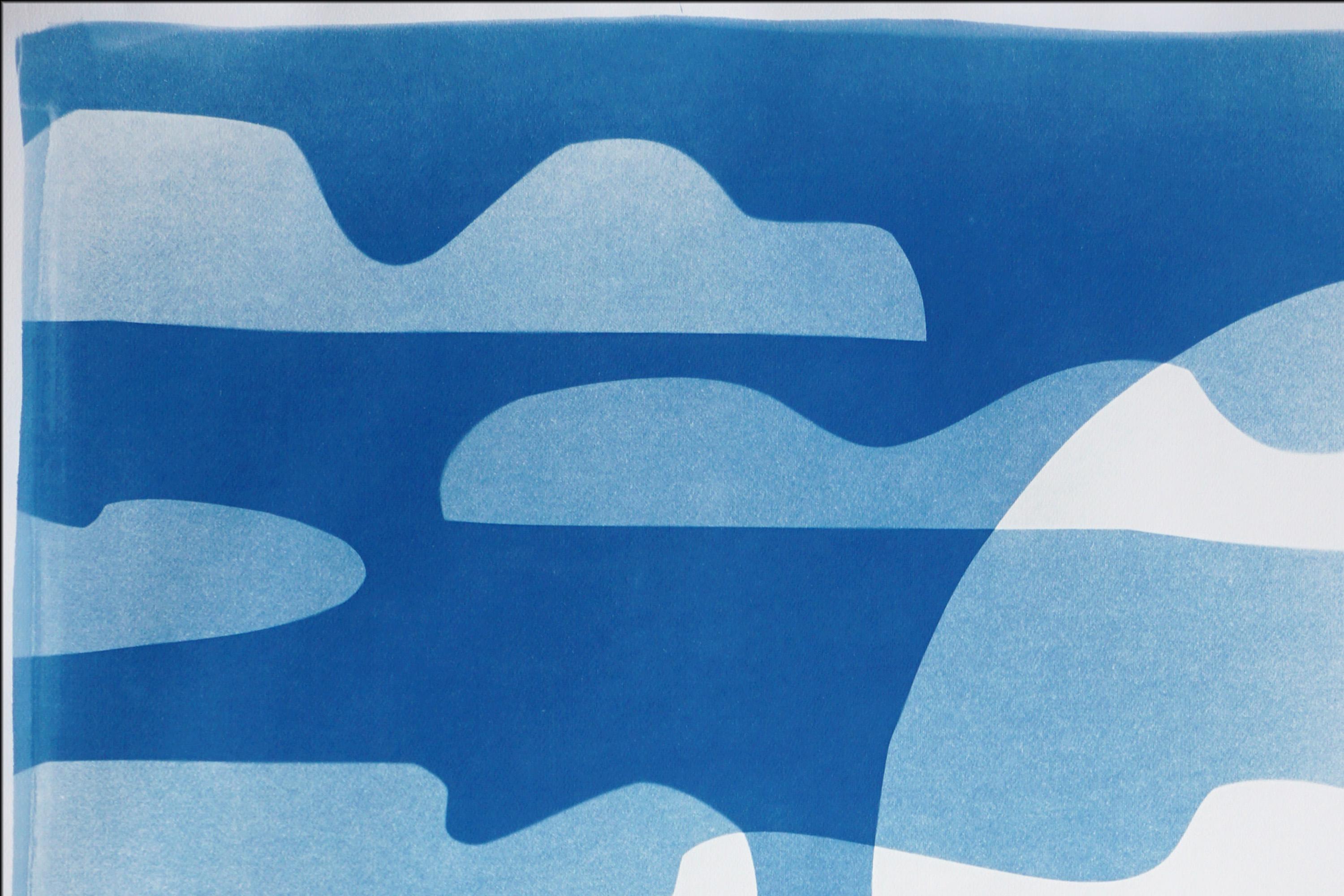 Sunset with Reflection, Blue Tones Unique Monotype Cyanotype, Desert Modernism For Sale 1