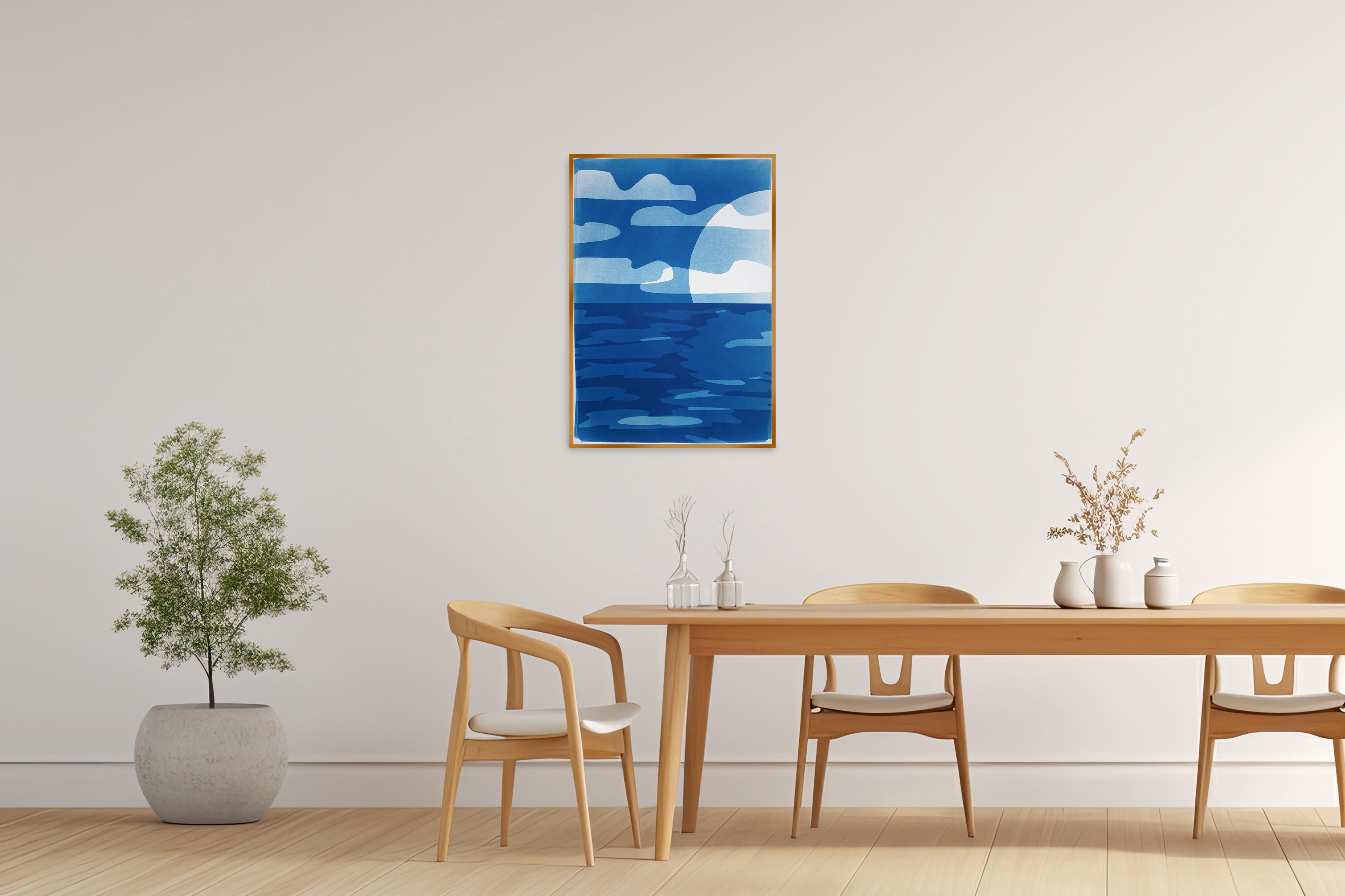 Sunset with Reflection, Blue Tones Unique Monotype Cyanotype, Desert Modernism For Sale 2