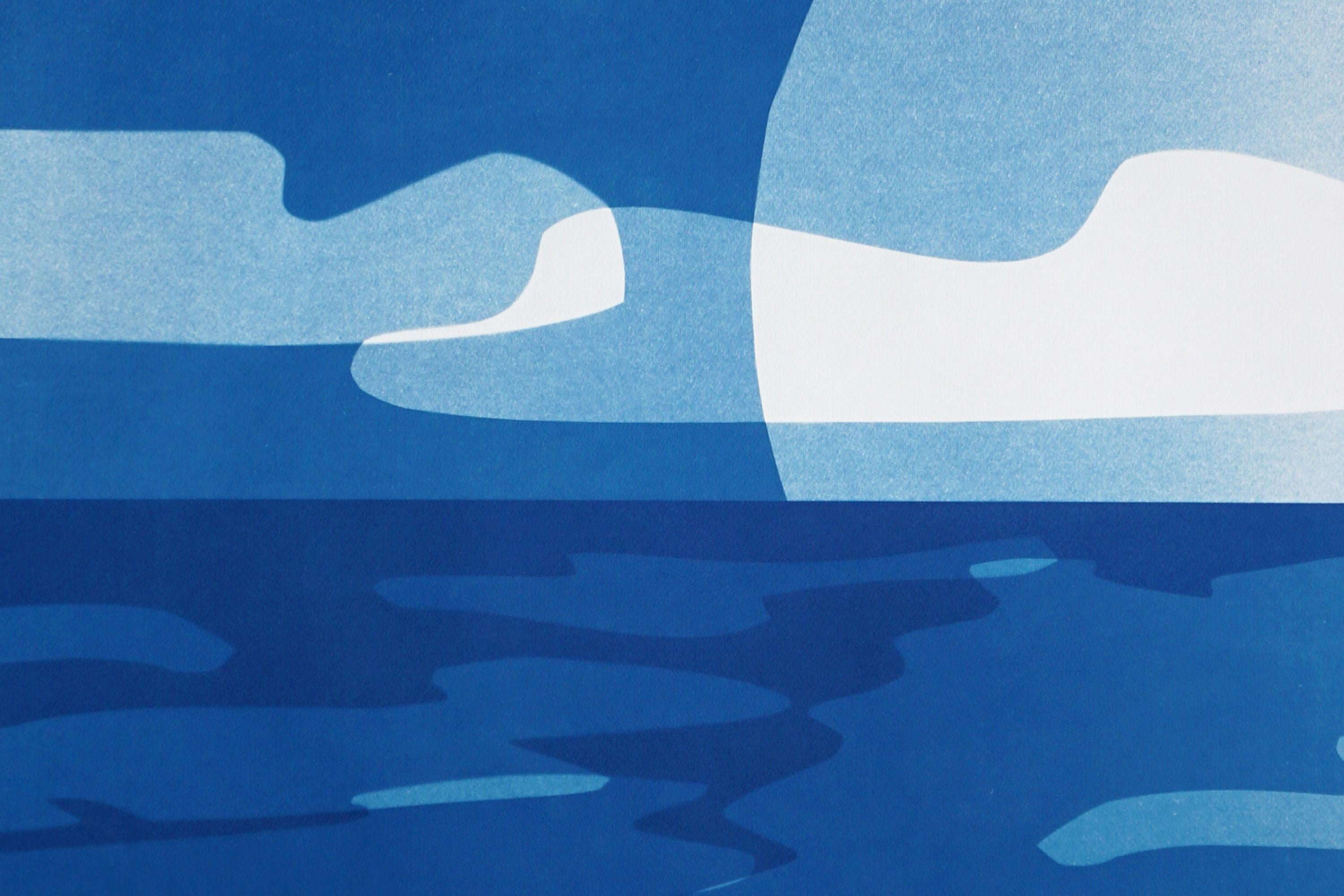 Sunset with Reflection, Blue Tones Unique Monotype Cyanotype, Desert Modernism For Sale 3