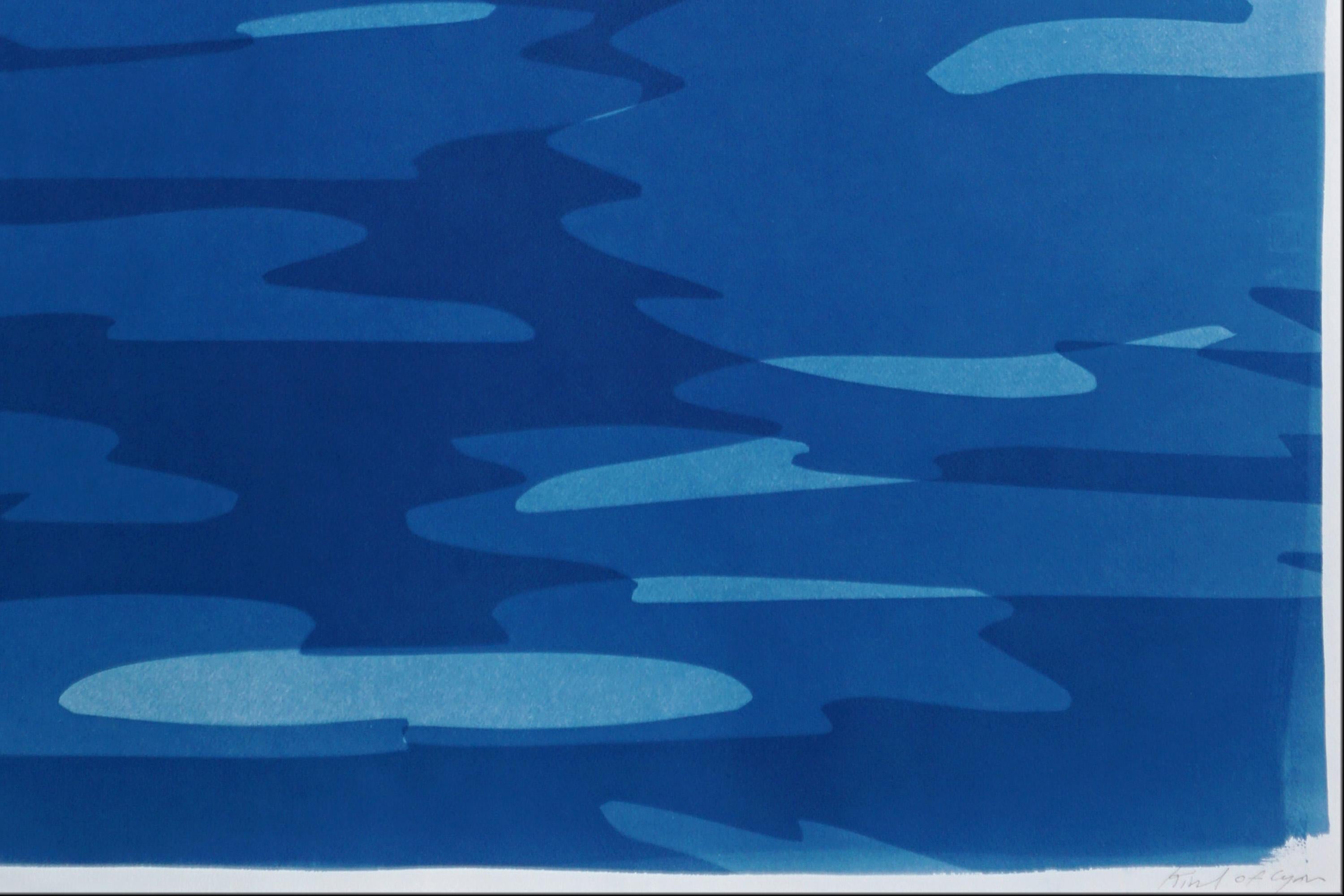 Sunset with Reflection, Blue Tones Unique Monotype Cyanotype, Desert Modernism For Sale 5