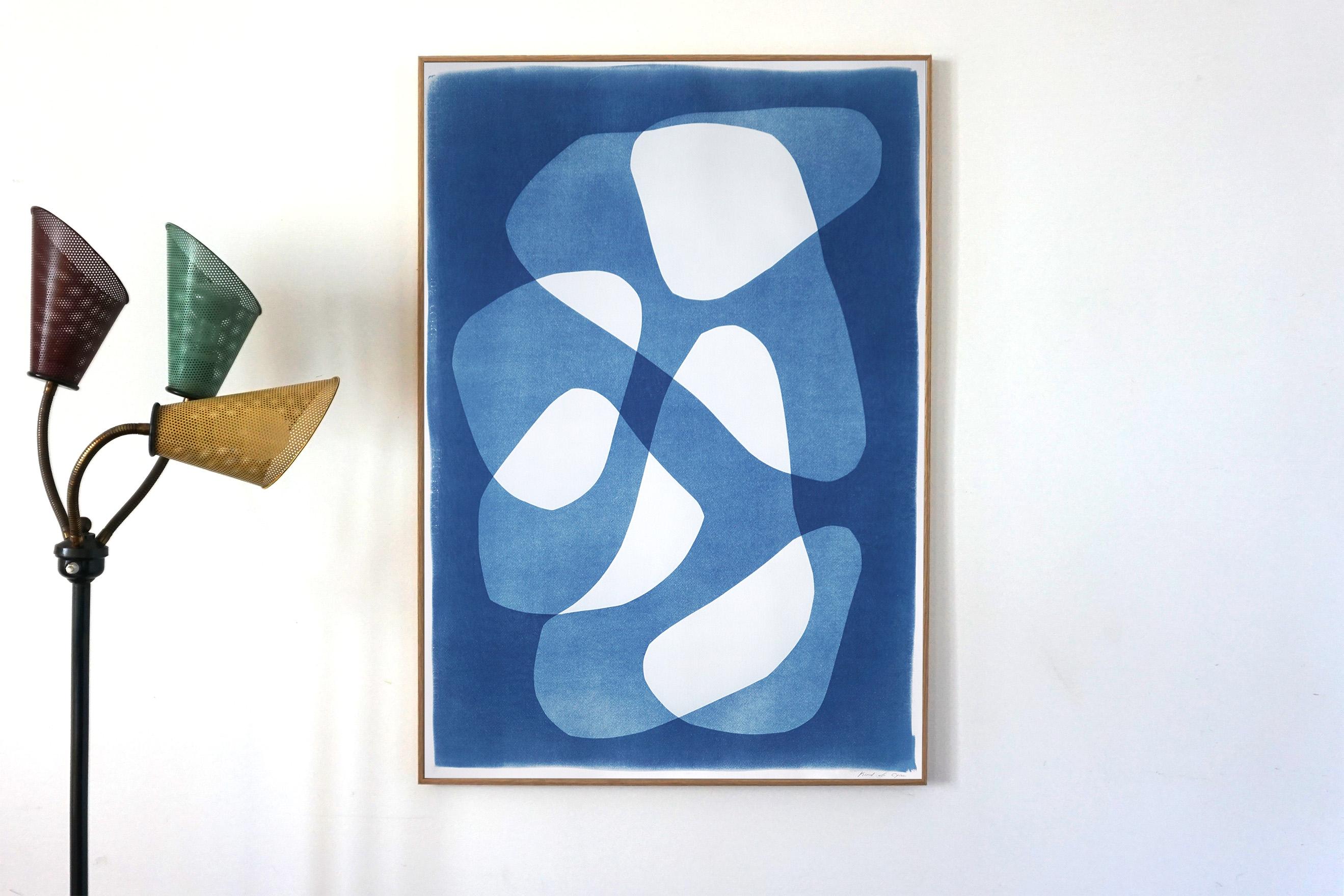 This is an exclusive handprinted unique cyanotype that takes its inspiration from the mid-century modern shapes.
It's made by layering paper cutouts and different exposures using uv-light. 

Details:
+ Title: Suprematist Rocky Stack
+ Year: 2022
+