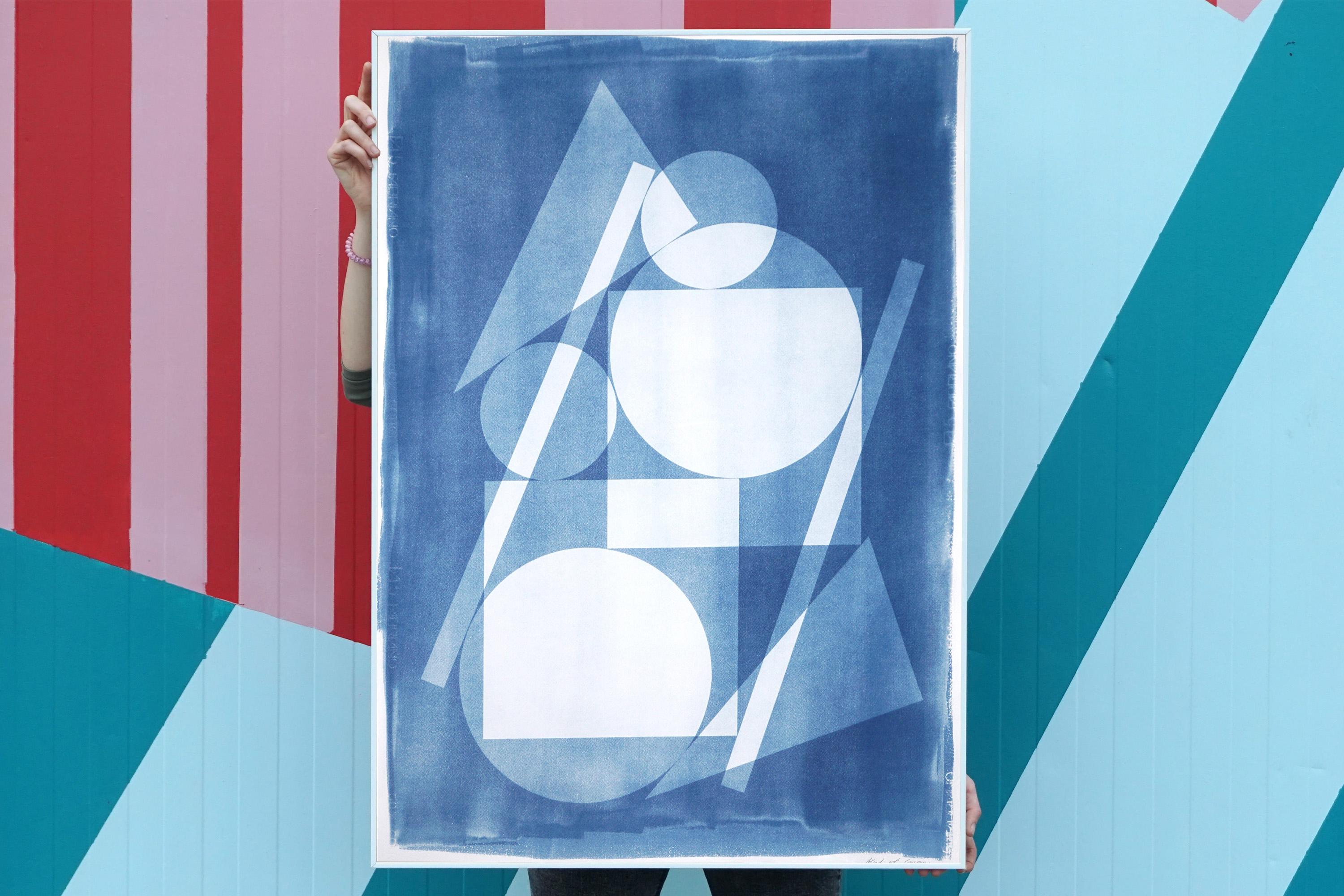 Suprematist Stack, Primary Shapes Architecture in Blue Tones, Cutout Monotype - Photograph by Kind of Cyan