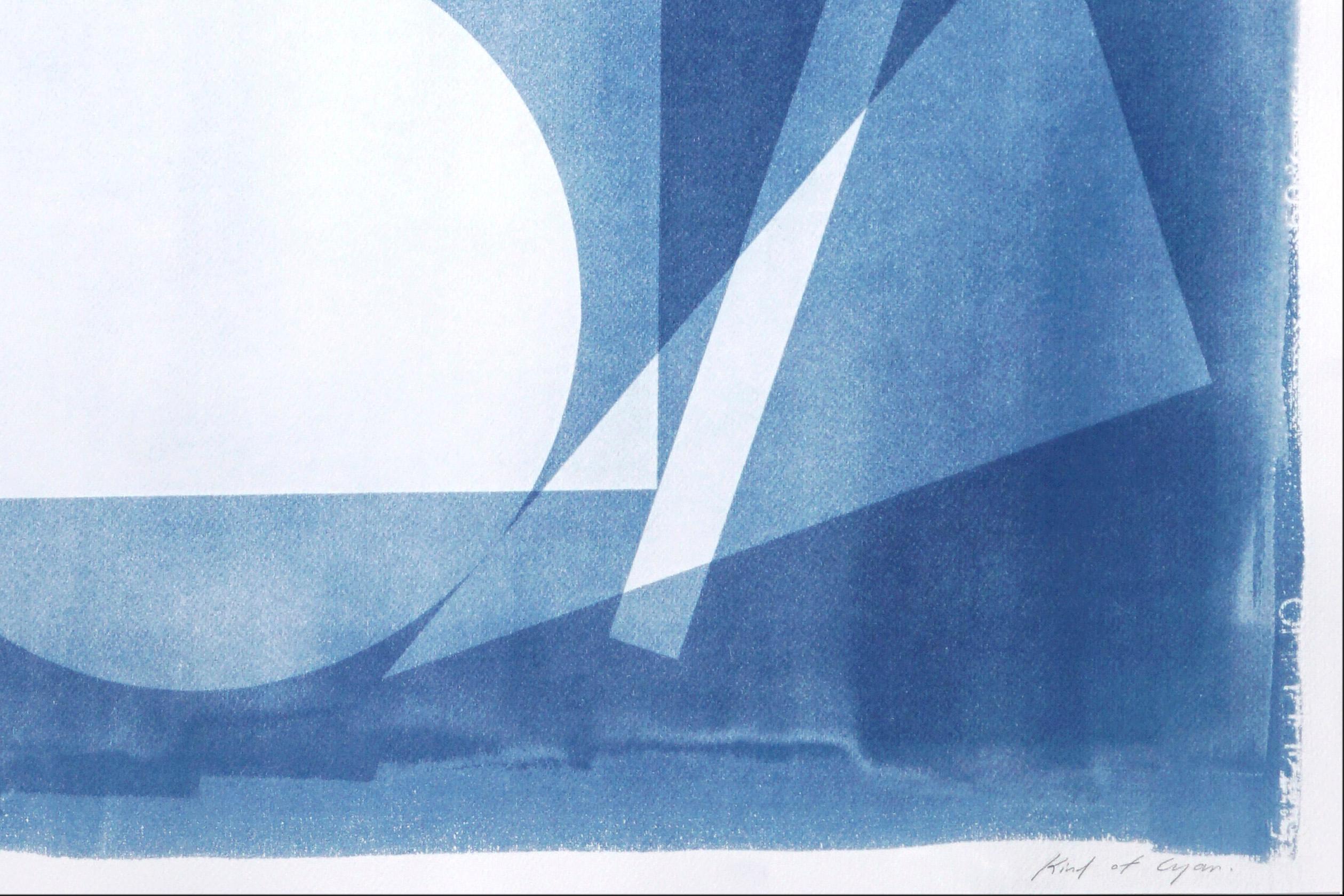 Suprematist Stack, Primary Shapes Architecture in Blue Tones, Cutout Monotype For Sale 2