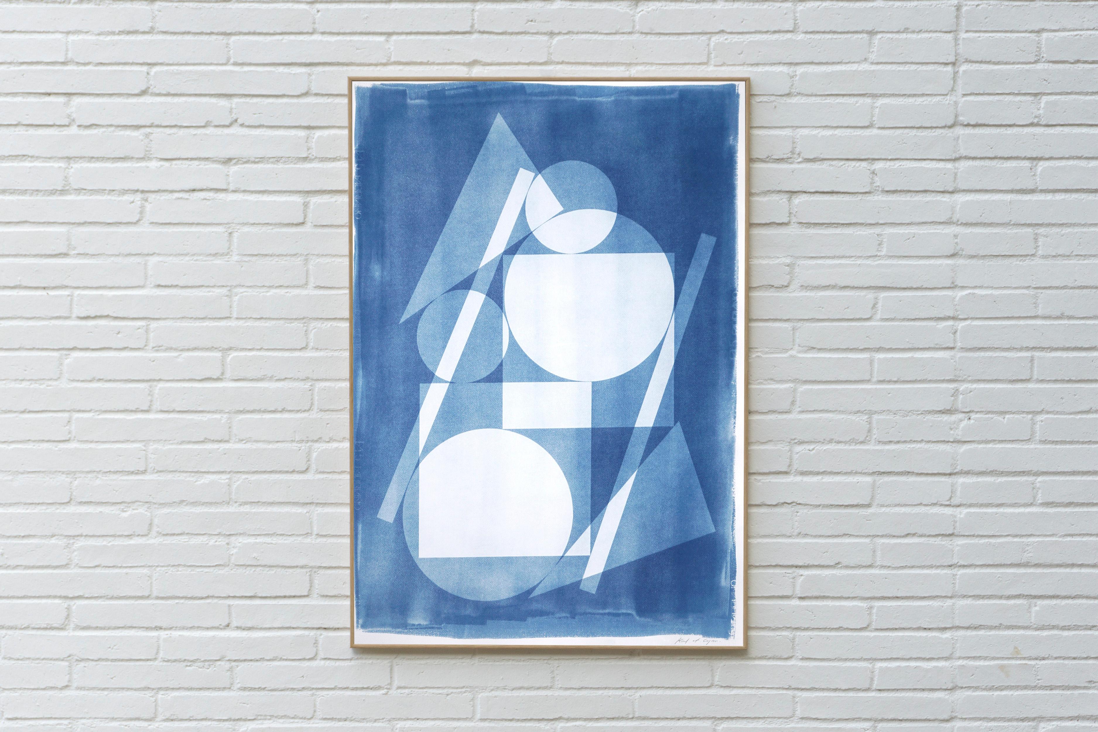 Suprematist Stack, Primary Shapes Architecture in Blue Tones, Cutout Monotype For Sale 3