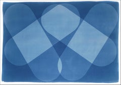 Symmetrical Icon, Blue Tones Blocks, Abstract Buildings, Unique Cyanotype, 2022