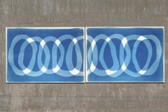 The Blue Necklace, Horizonal Diptych, Blue Ring Patterns, Cyanotype Transparency
