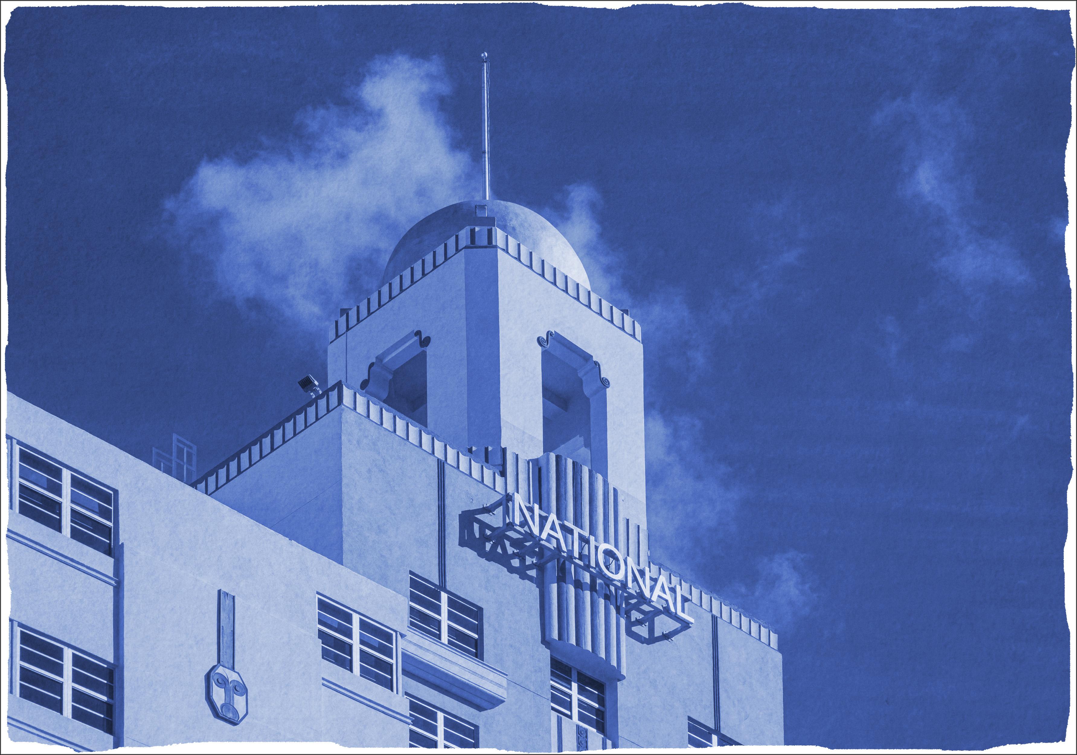 The National, Art Deco Architecture, Miami Buildings in Blue, Handmade Cyanotype