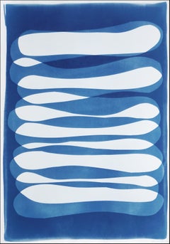 The Slinky, Minimal Shapes Transparencies in Blue and White, Cyanotype on Paper