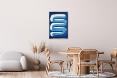 The Snake, Monotype Cyanotype, Blue Tones Serpentine, Geometric Organic on Paper