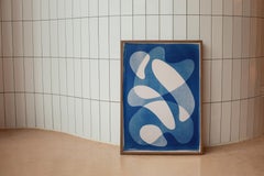 « The Splash », style « Organic Mid-Century », nuances de bleu, cyanotype monotype sur papier
