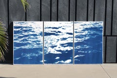 Triptych of : Summer Waters in Cannes, Contemporary Cyanotype in Classic Blue 
