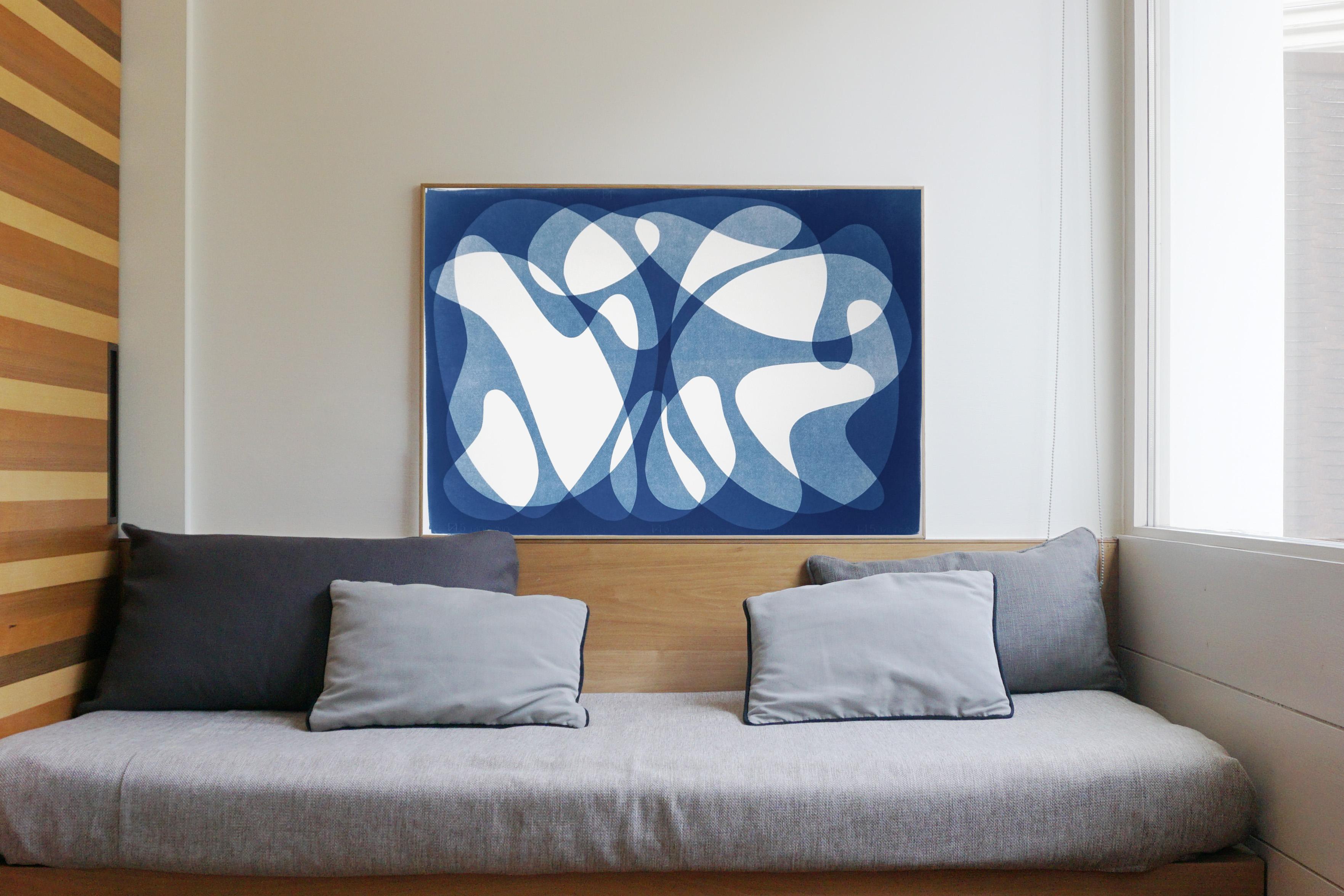 Two Bodies Back to Back, Blue Tones Mid-Century Shapes, Avantgarde Style Print 1