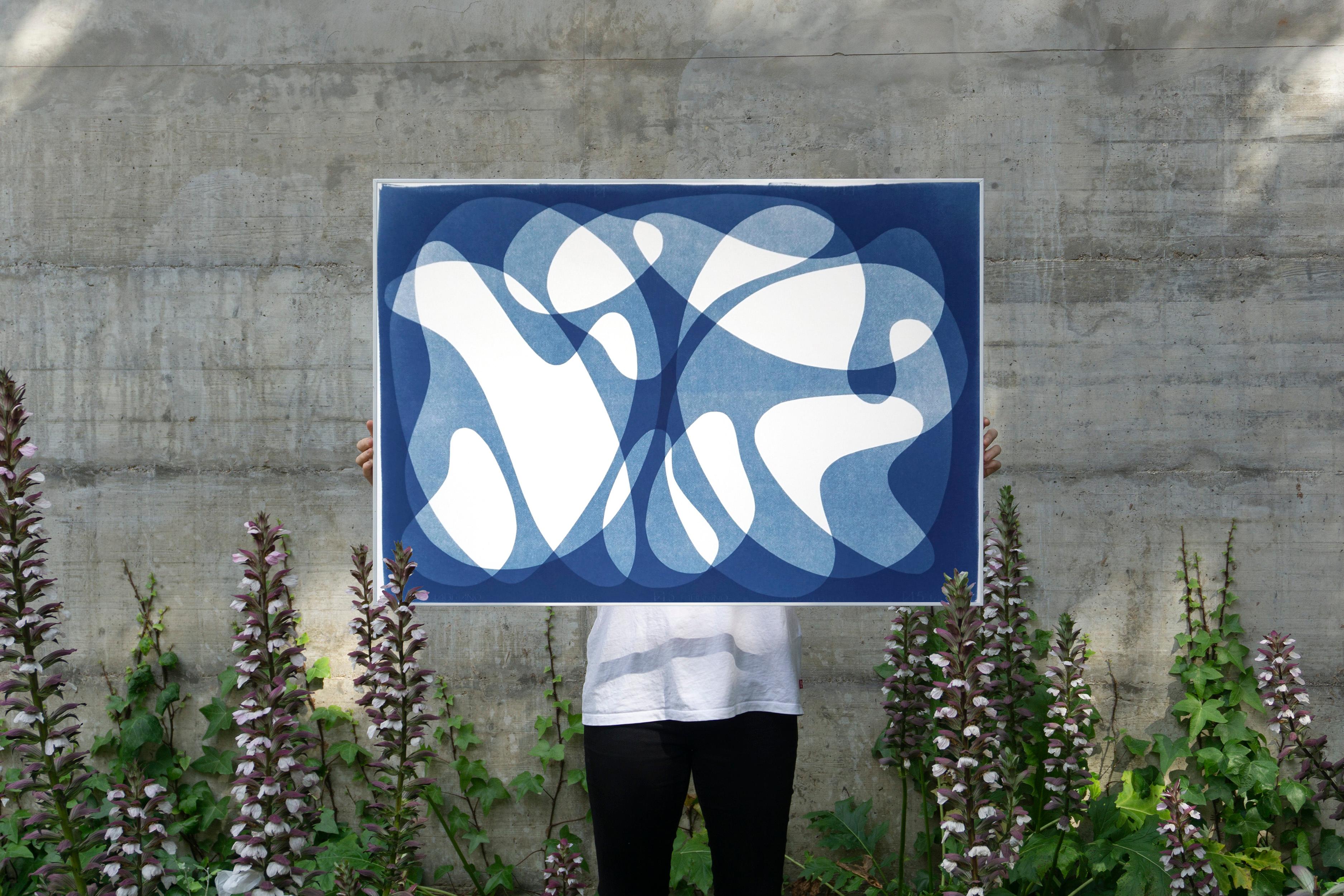 Two Bodies Back to Back, Blue Tones Mid-Century Shapes, Avantgarde Style Print 5