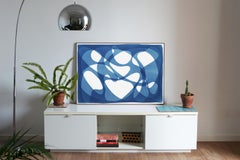 Unique Monotype of Abstract Fragments of a Meteor in Blue Tones, Memphis Style